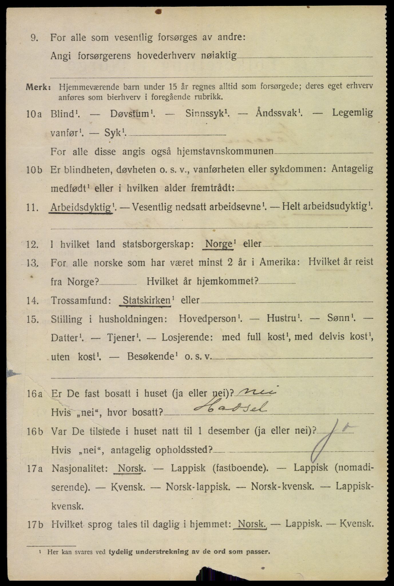 SAT, 1920 census for Vågan, 1920, p. 8846