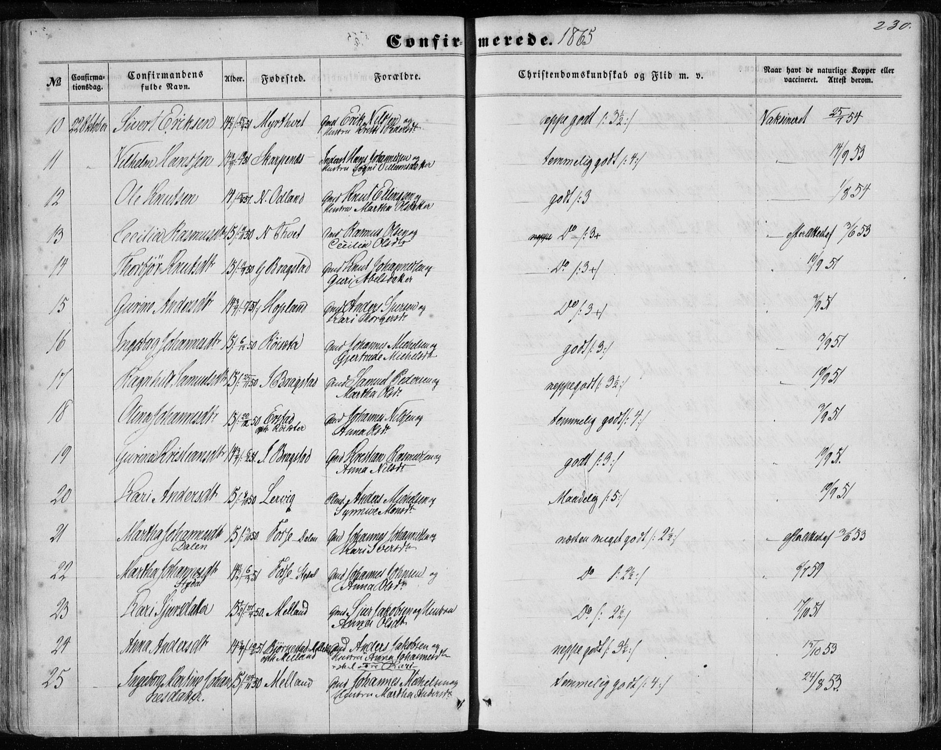 Hamre sokneprestembete, AV/SAB-A-75501/H/Ha/Haa/Haaa/L0014: Parish register (official) no. A 14, 1858-1872, p. 230