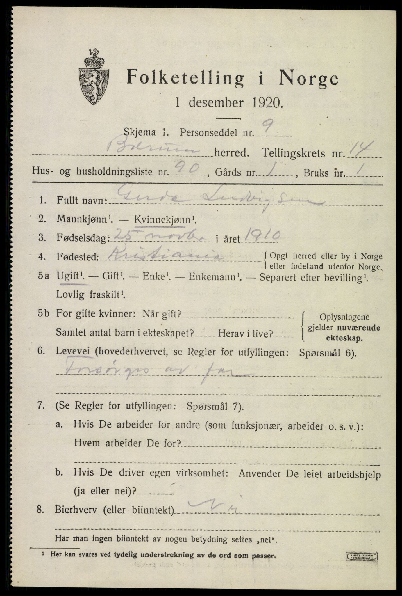 SAO, 1920 census for Bærum, 1920, p. 42284