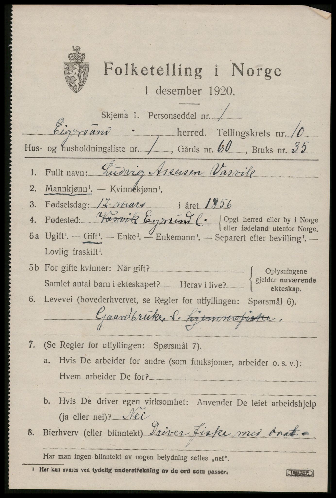 SAST, 1920 census for Eigersund, 1920, p. 6317