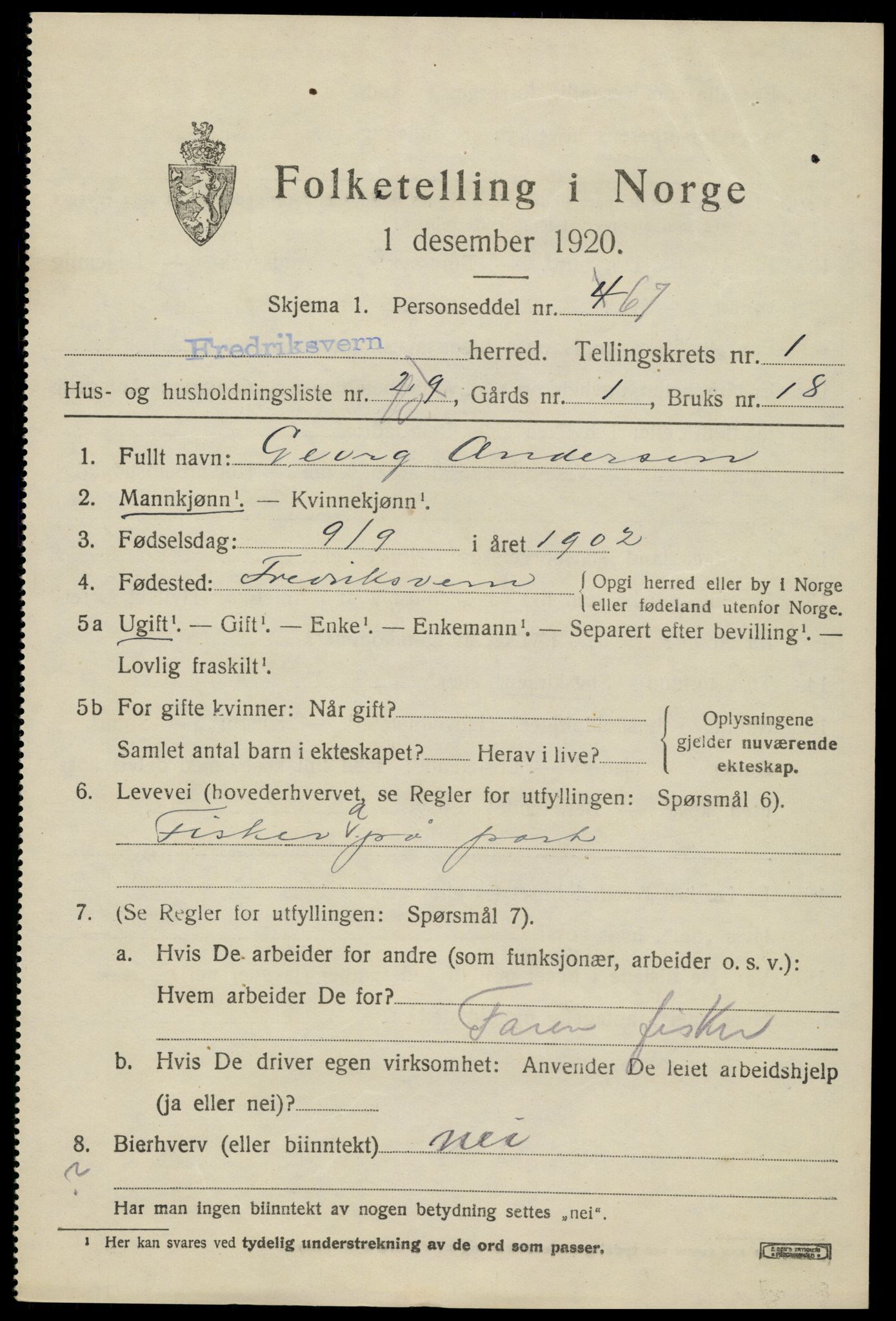 SAKO, 1920 census for Fredriksvern, 1920, p. 583