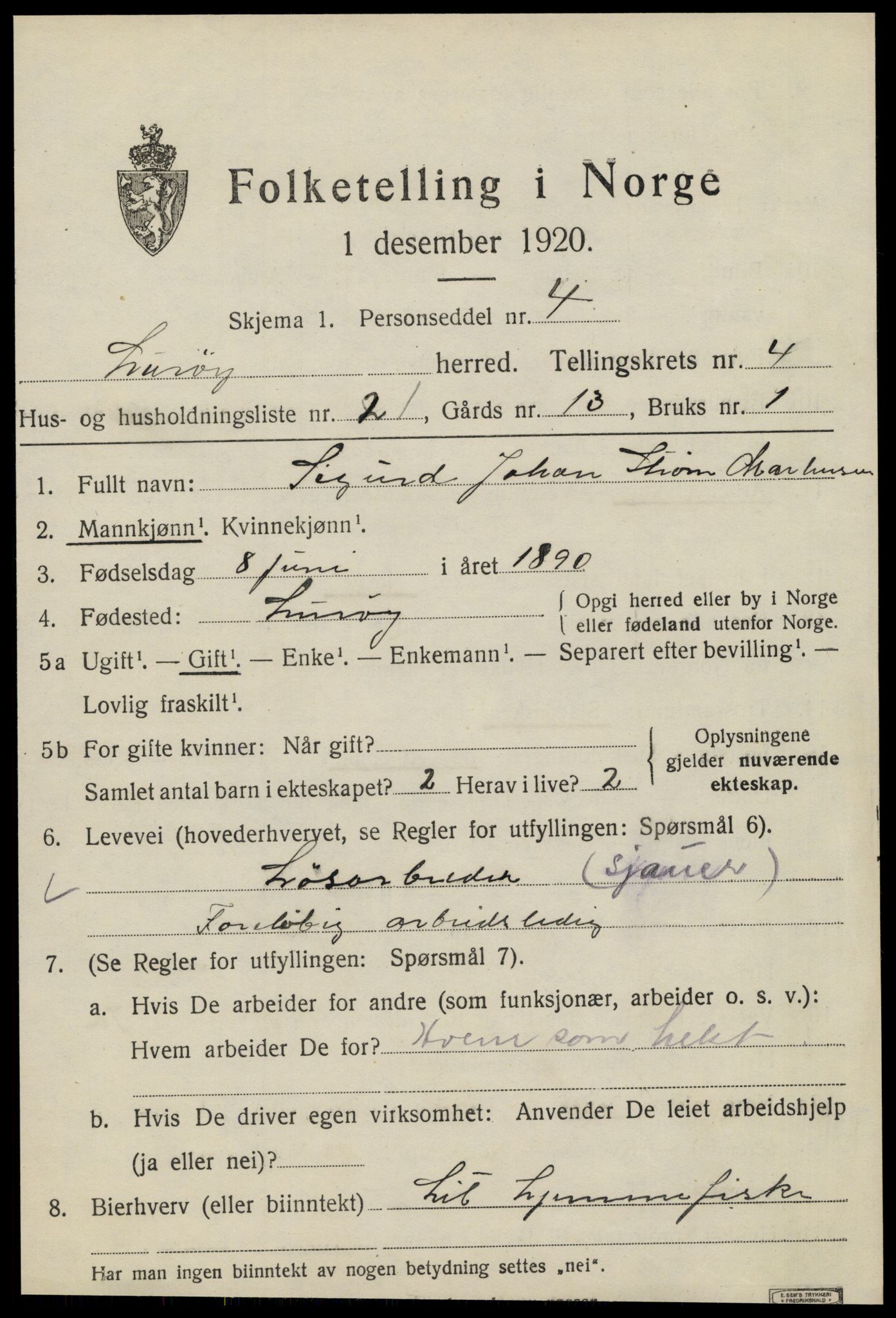 SAT, 1920 census for Lurøy, 1920, p. 2043