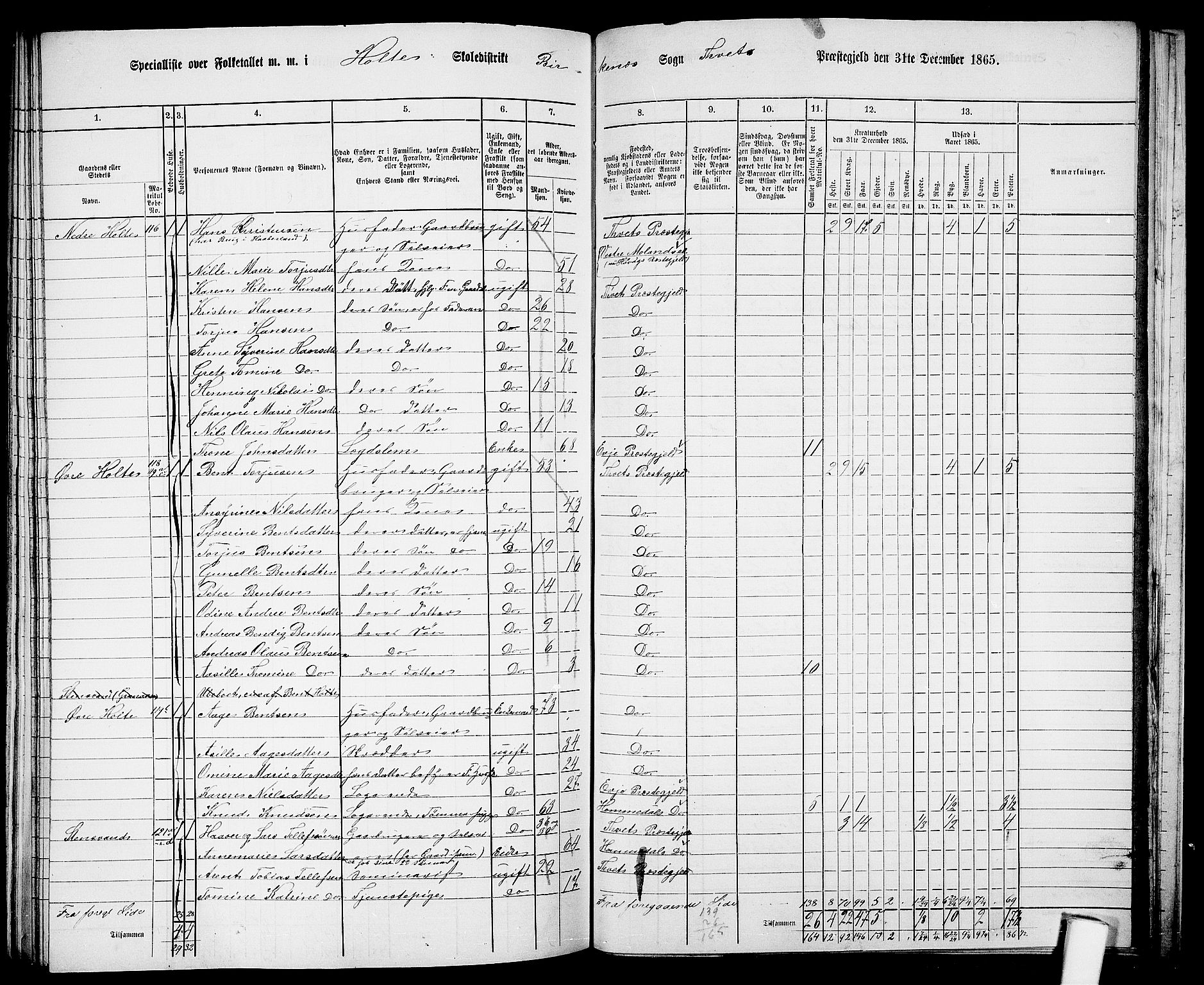 RA, 1865 census for Tveit, 1865, p. 130