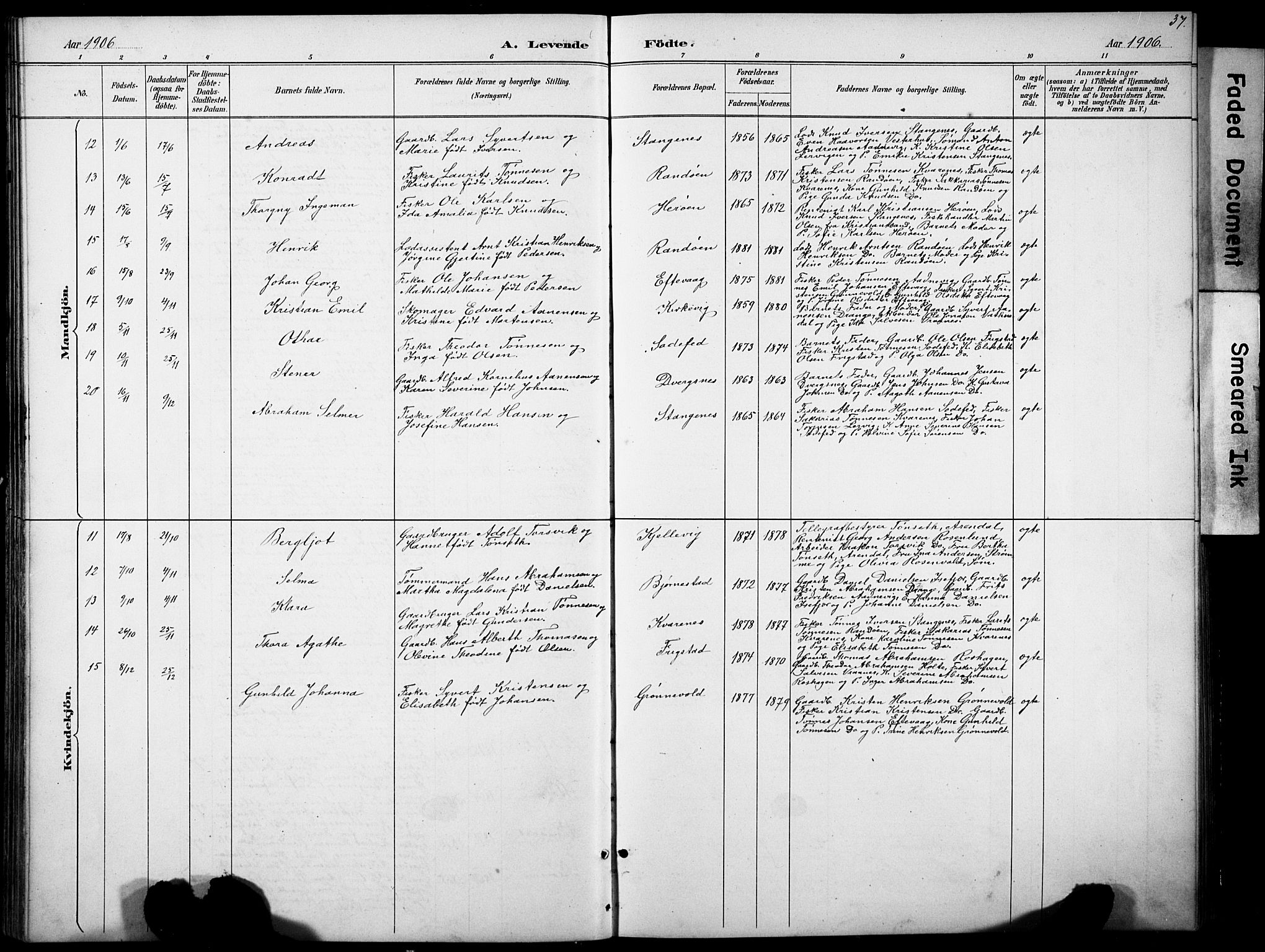 Oddernes sokneprestkontor, SAK/1111-0033/F/Fb/Fbb/L0002: Parish register (copy) no. B 2, 1889-1933, p. 37