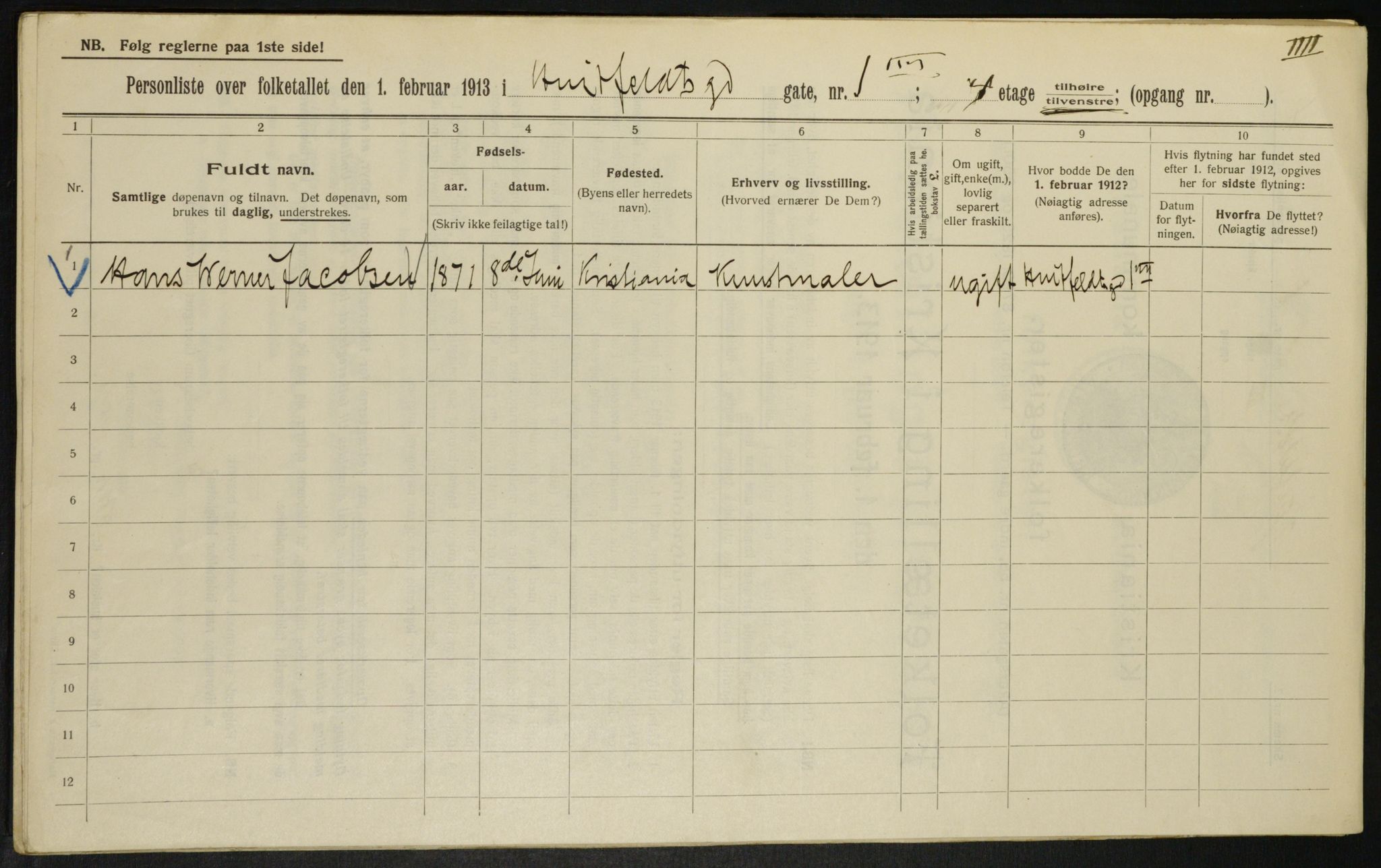 OBA, Municipal Census 1913 for Kristiania, 1913, p. 41368