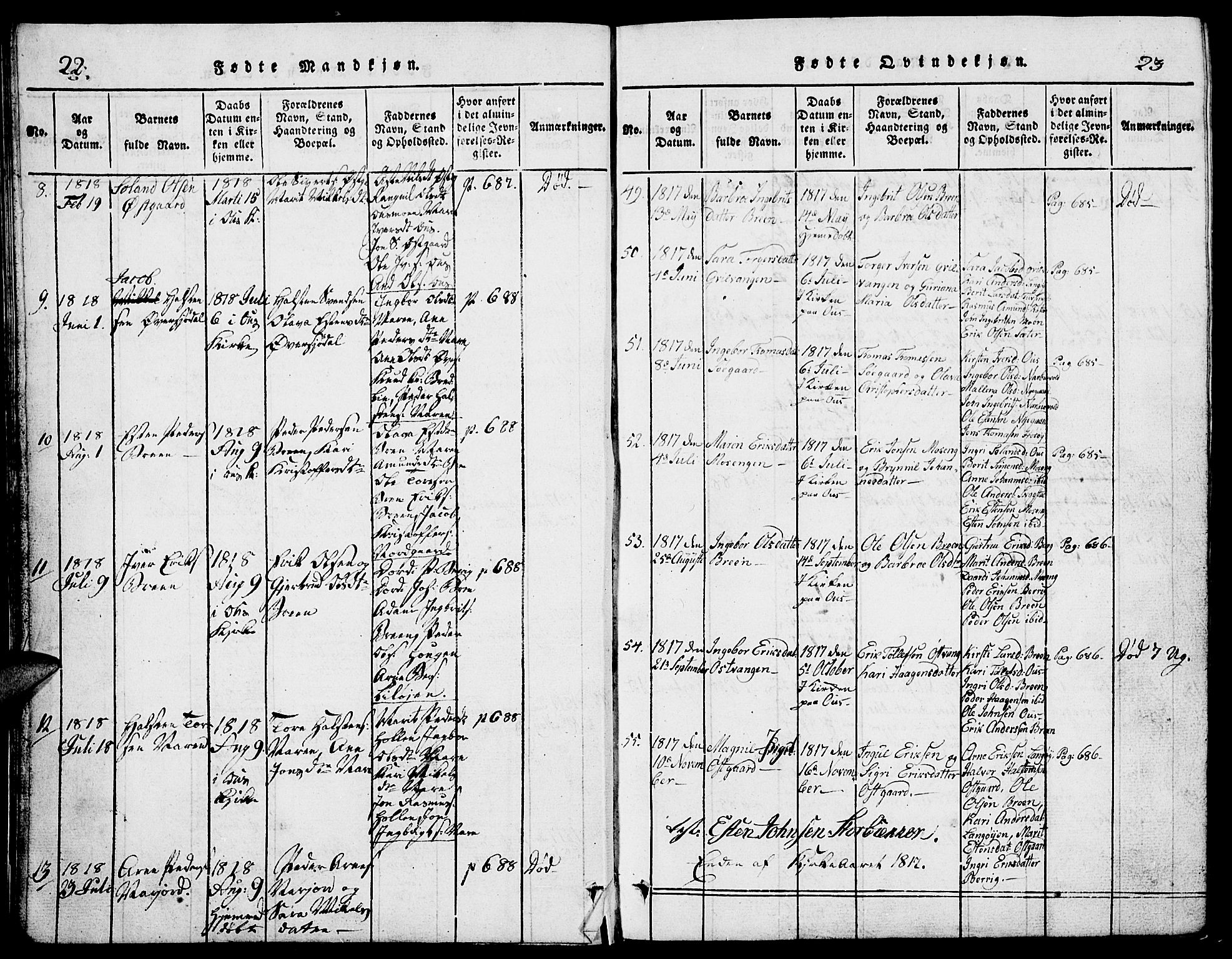 Tolga prestekontor, SAH/PREST-062/L/L0002: Parish register (copy) no. 2, 1815-1844, p. 22-23