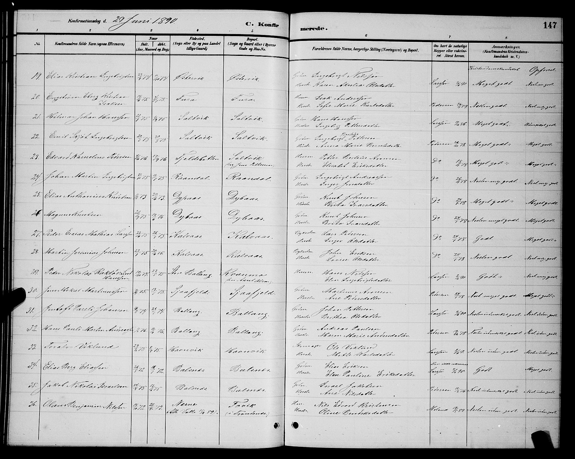 Ministerialprotokoller, klokkerbøker og fødselsregistre - Nordland, AV/SAT-A-1459/863/L0914: Parish register (copy) no. 863C04, 1886-1897, p. 147