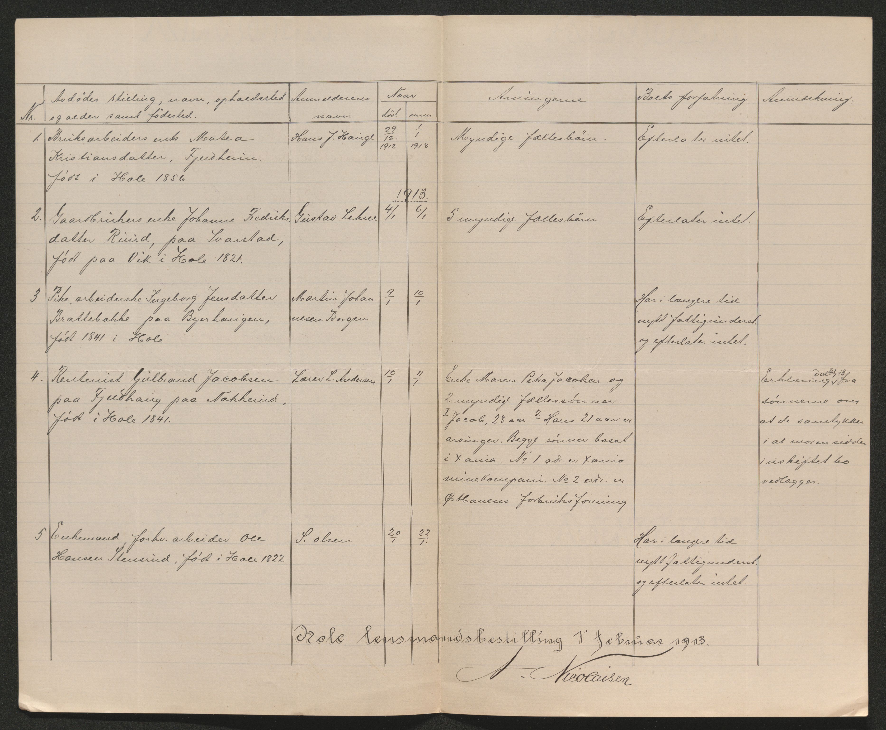 Ringerike sorenskriveri, AV/SAKO-A-105/H/Ha/Hab/L0019: Dødsfallslister Hole, 1842-1917