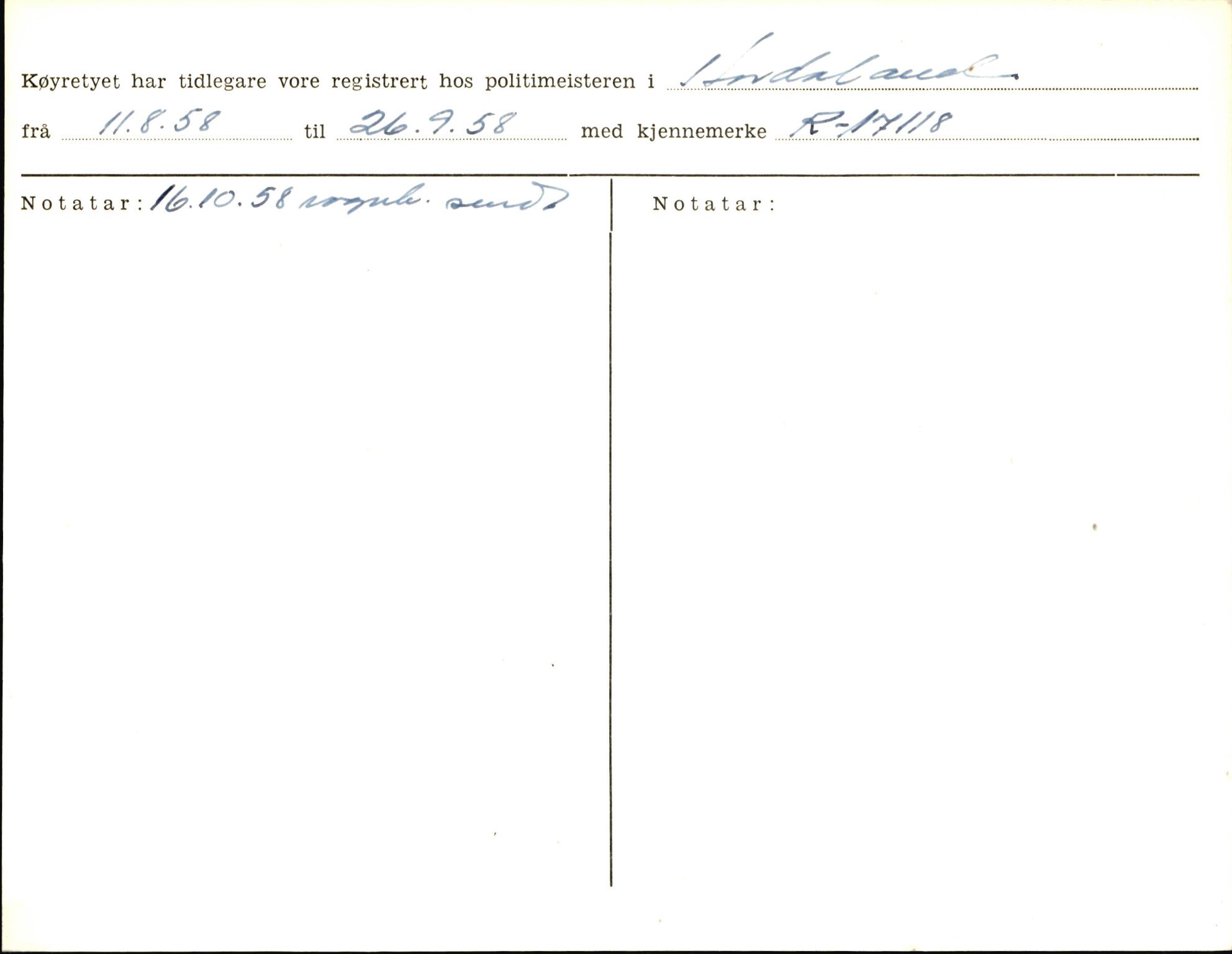 Statens vegvesen, Sogn og Fjordane vegkontor, AV/SAB-A-5301/4/F/L0006: Registerkort utmeldte Fjordane S8300-9500, 1930-1961, p. 99