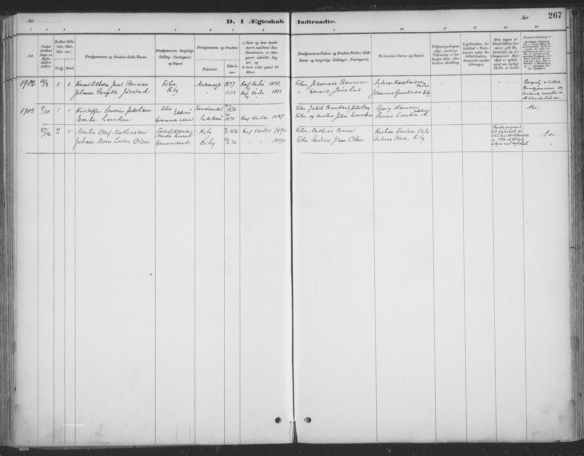 Vadsø sokneprestkontor, AV/SATØ-S-1325/H/Ha/L0009kirke: Parish register (official) no. 9, 1881-1917, p. 267
