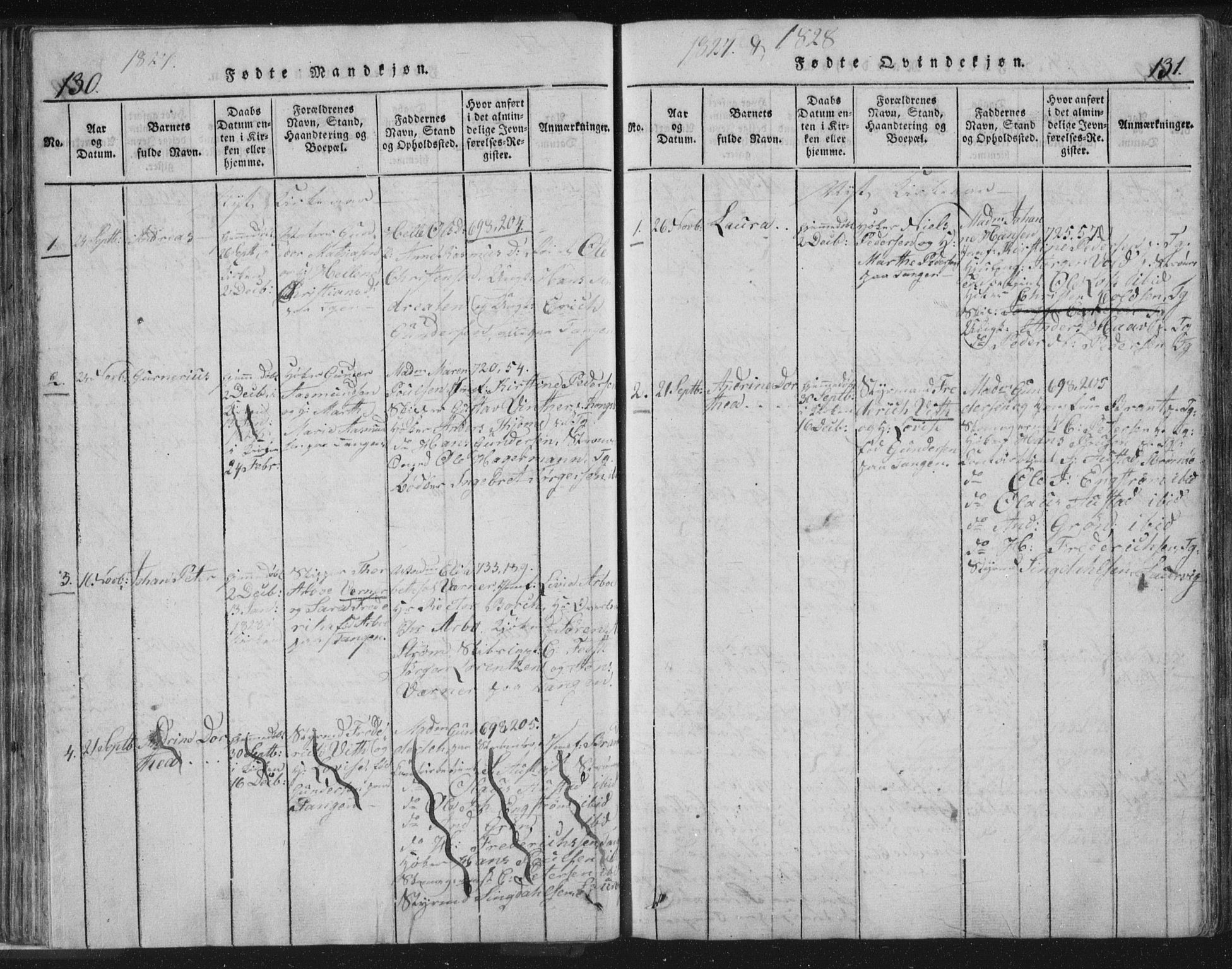 Strømsø kirkebøker, AV/SAKO-A-246/F/Fb/L0004: Parish register (official) no. II 4, 1814-1843, p. 130-131