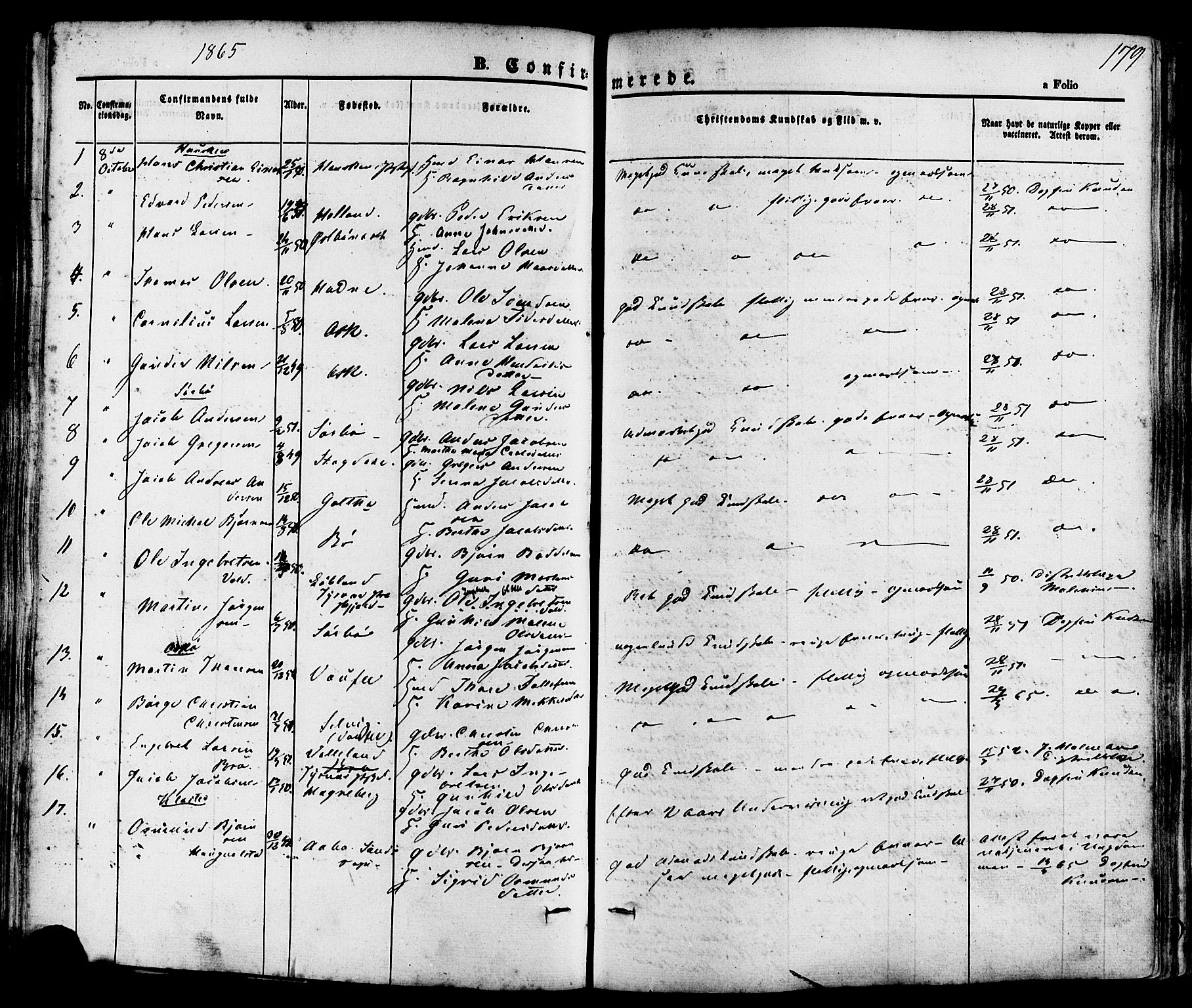 Rennesøy sokneprestkontor, SAST/A -101827/H/Ha/Haa/L0006: Parish register (official) no. A 6, 1860-1878, p. 179