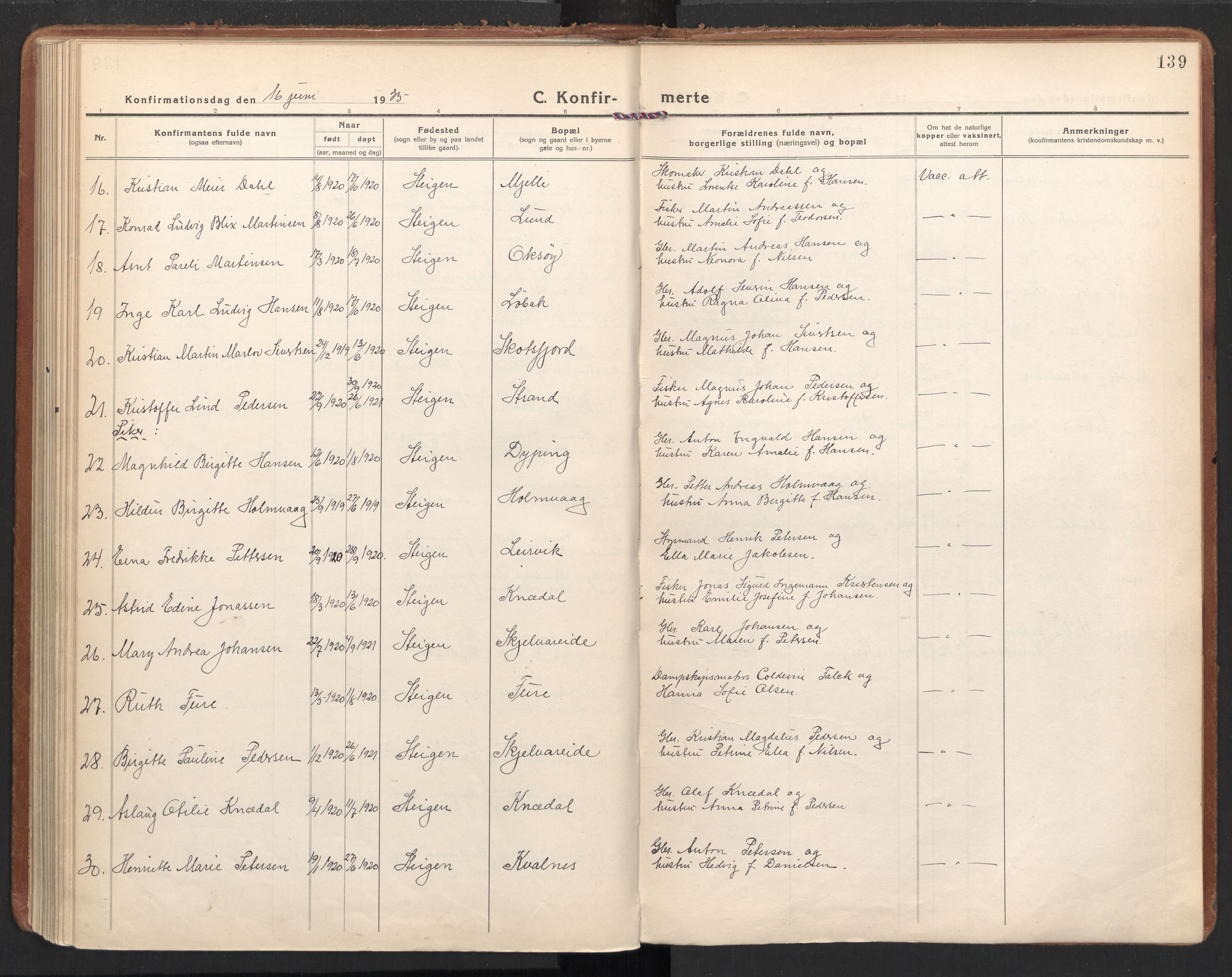 Ministerialprotokoller, klokkerbøker og fødselsregistre - Nordland, SAT/A-1459/855/L0810: Parish register (official) no. 855A17, 1921-1939, p. 139