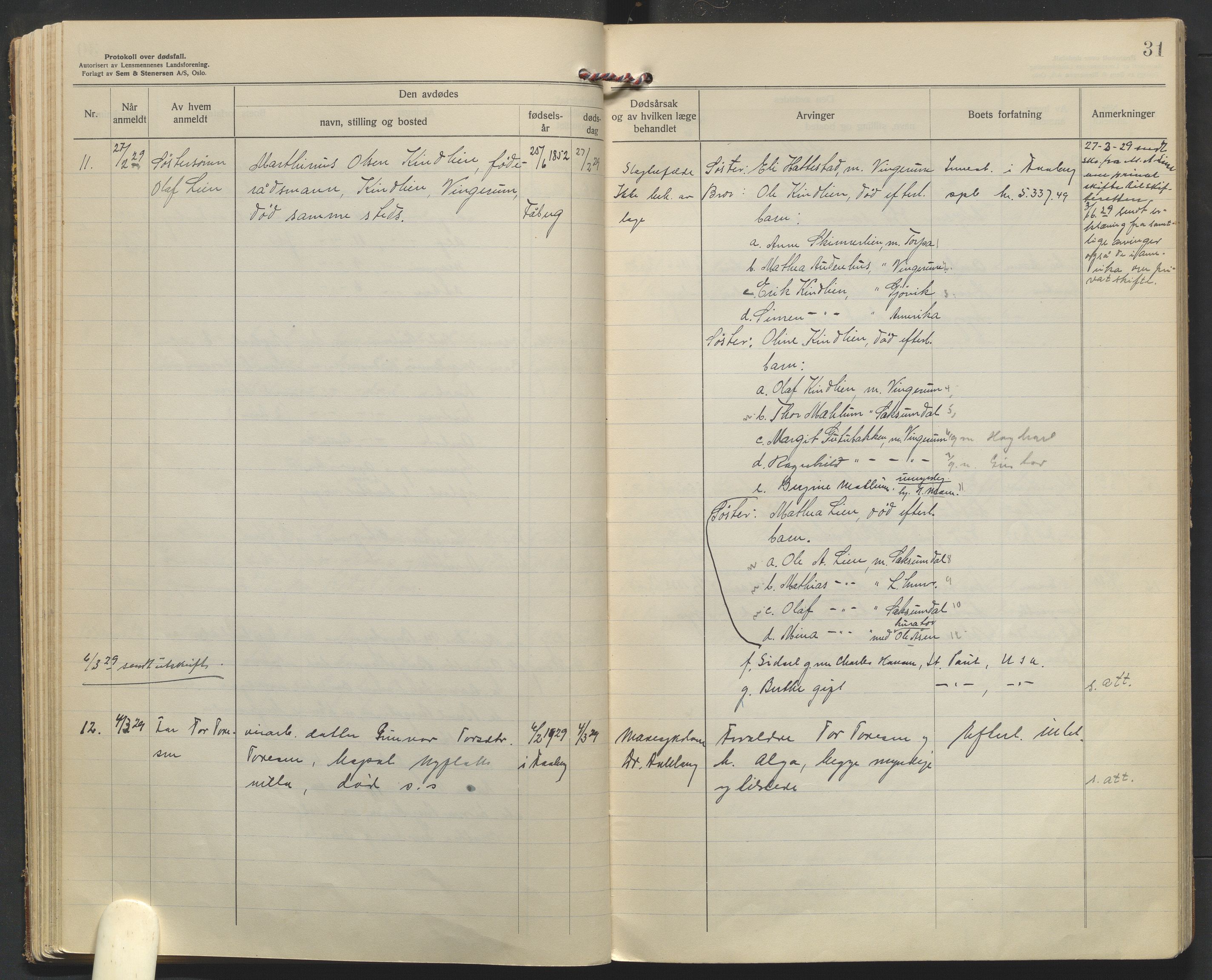 Fåberg lensmannskontor, AV/SAH-PGF-016/H/Ha/L0002/0001: Dødsfallsprotokoller / Dødsfallsprotokoll, 1927-1933, p. 31