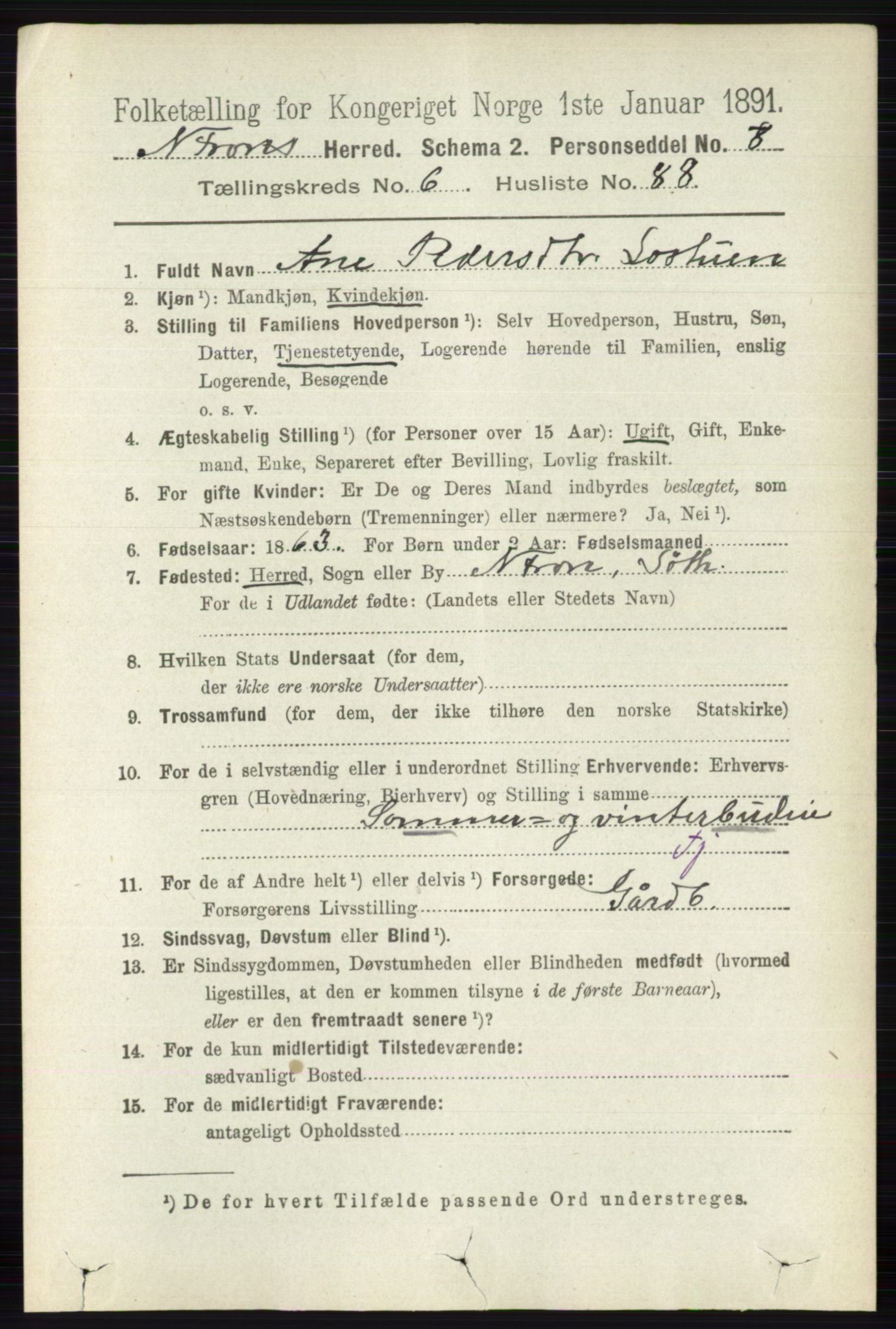 RA, 1891 census for 0518 Nord-Fron, 1891, p. 2723