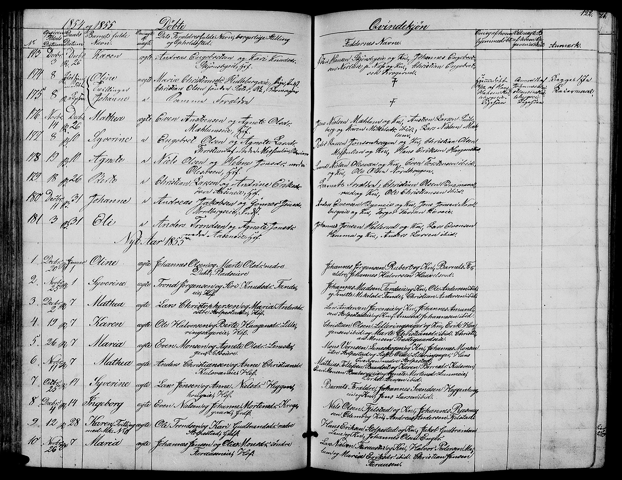 Ringsaker prestekontor, SAH/PREST-014/L/La/L0006: Parish register (copy) no. 6, 1851-1860, p. 122