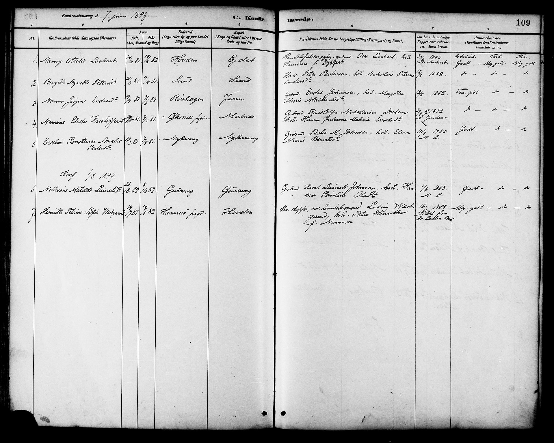 Ministerialprotokoller, klokkerbøker og fødselsregistre - Nordland, AV/SAT-A-1459/892/L1320: Parish register (official) no. 892A01, 1886-1901, p. 109