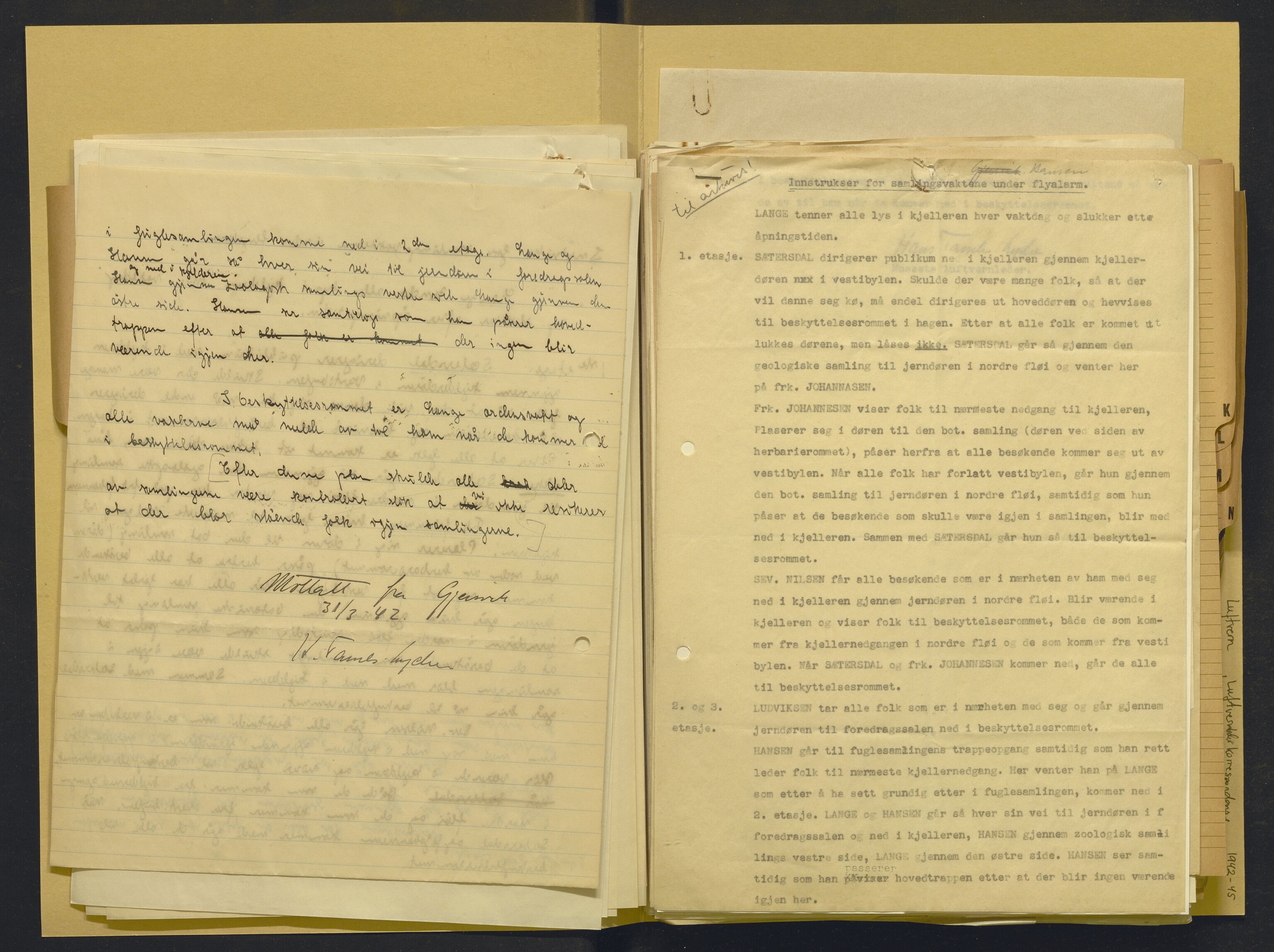 Bergens Museum, AV/SAB-A-17301/02/L/L0001: Luftvernsikring, korrespondanse , 1942-1945, p. 274