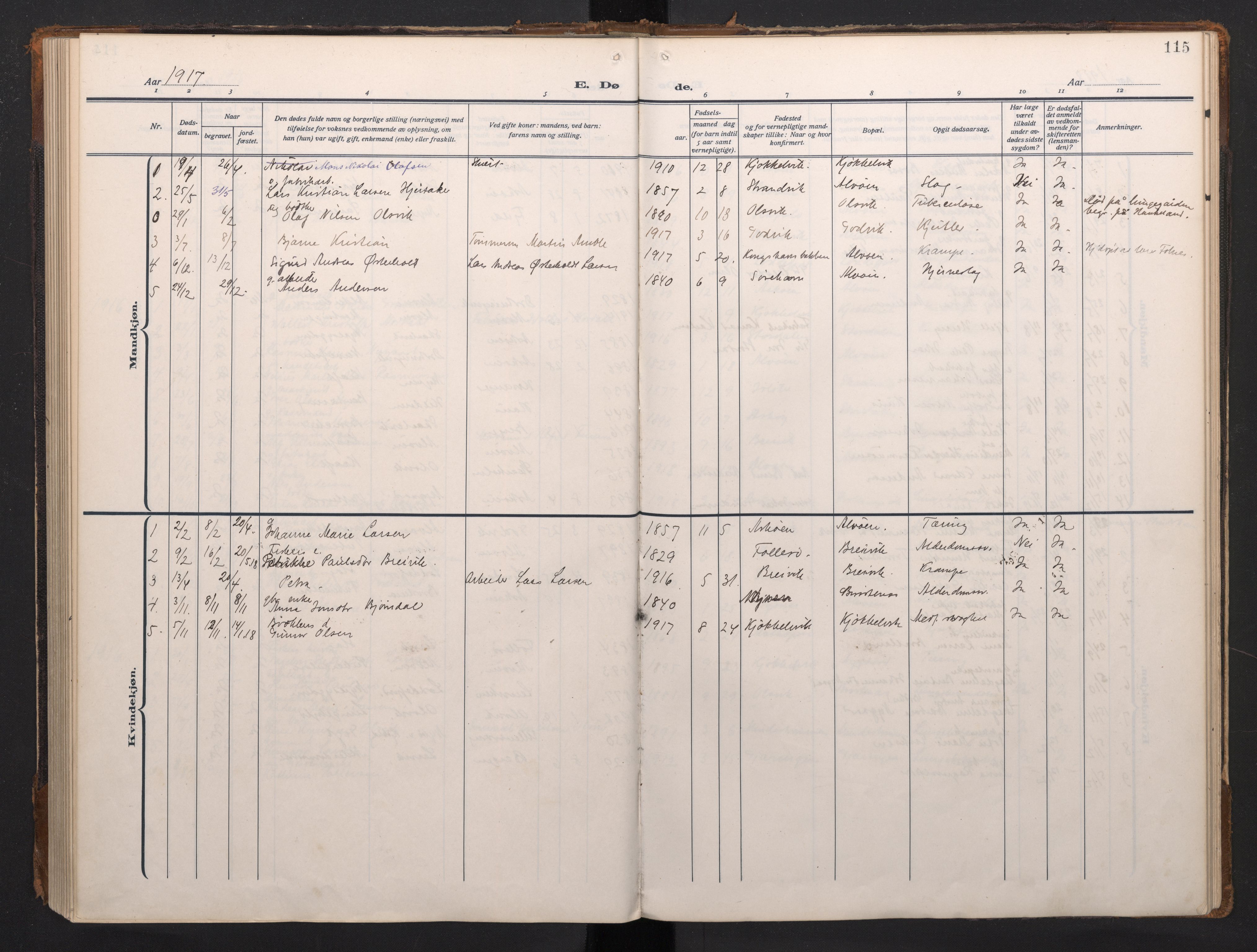 Laksevåg Sokneprestembete, AV/SAB-A-76501/H/Ha/Haa/Haah/L0001: Parish register (official) no. H 1, 1915-1934, p. 115