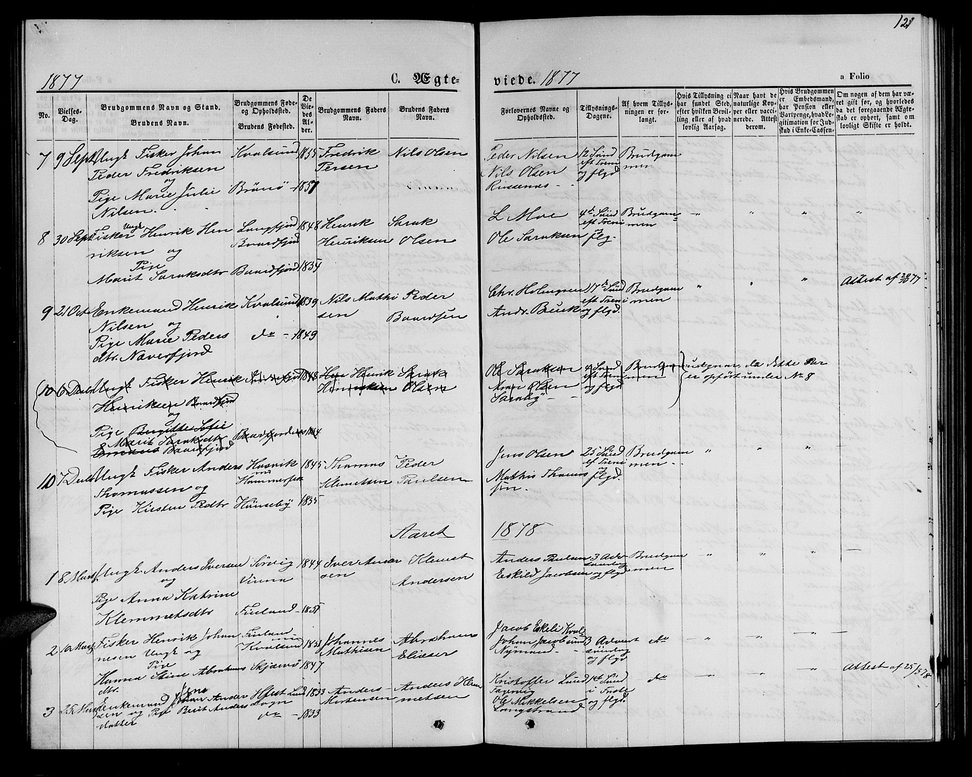 Hammerfest sokneprestkontor, AV/SATØ-S-1347/H/Hb/L0005.klokk: Parish register (copy) no. 5, 1869-1884, p. 121