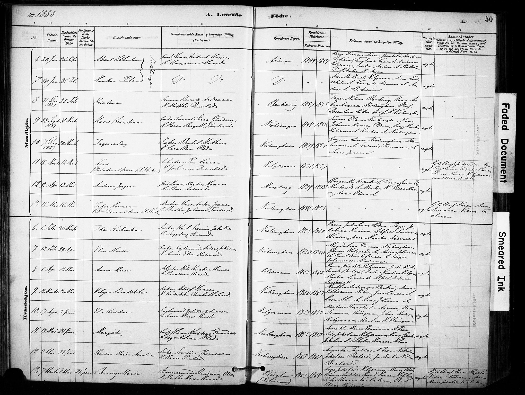 Brunlanes kirkebøker, SAKO/A-342/F/Fb/L0001: Parish register (official) no. II 1, 1878-1899, p. 50