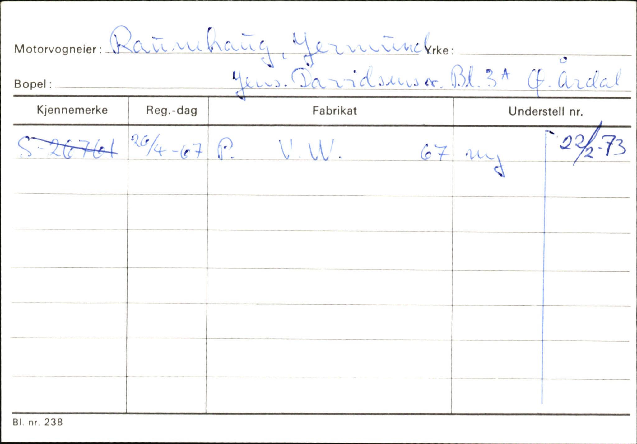 Statens vegvesen, Sogn og Fjordane vegkontor, AV/SAB-A-5301/4/F/L0146: Registerkort Årdal R-Å samt diverse kort, 1945-1975, p. 11