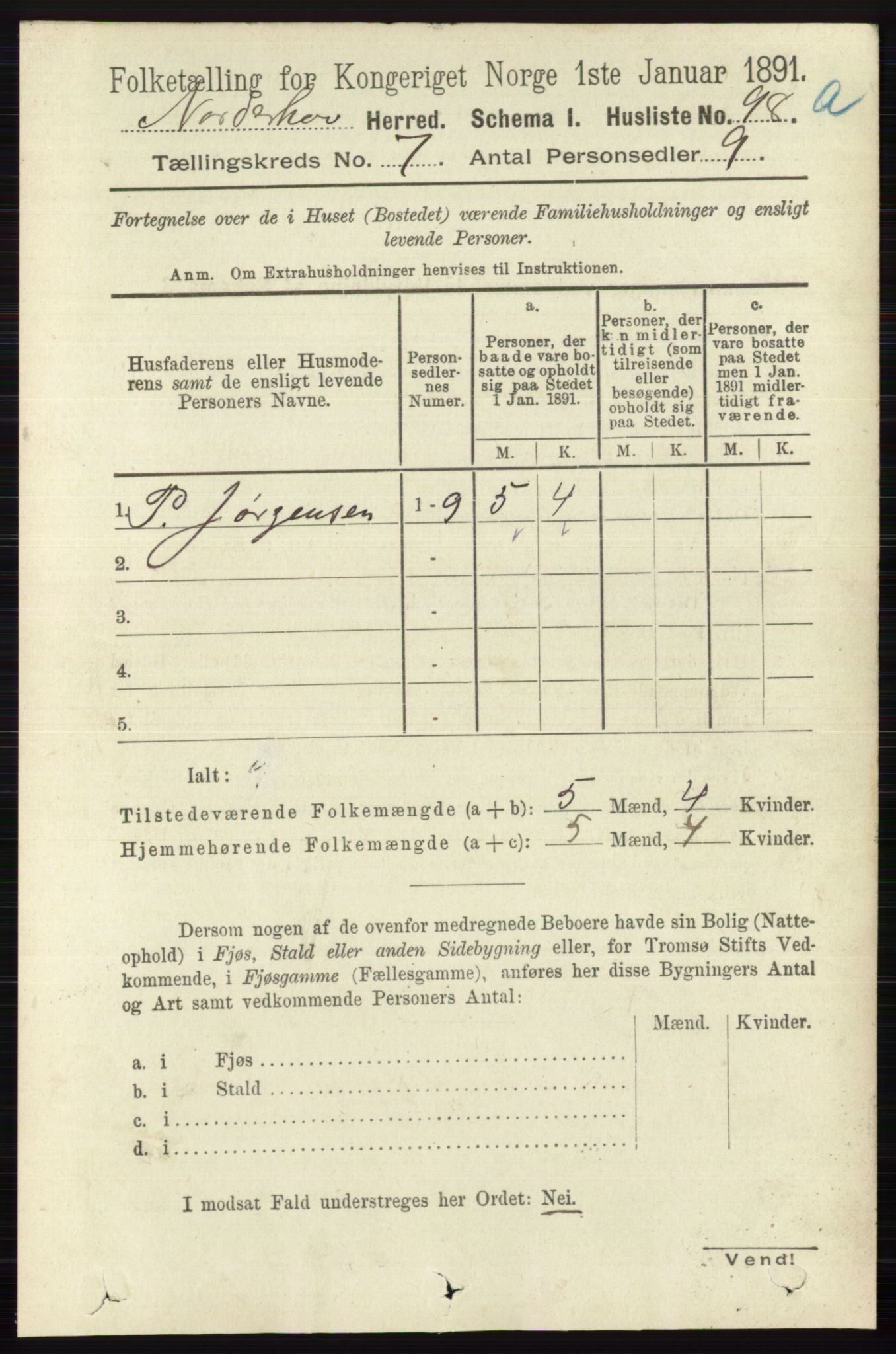 RA, 1891 census for 0613 Norderhov, 1891, p. 4484