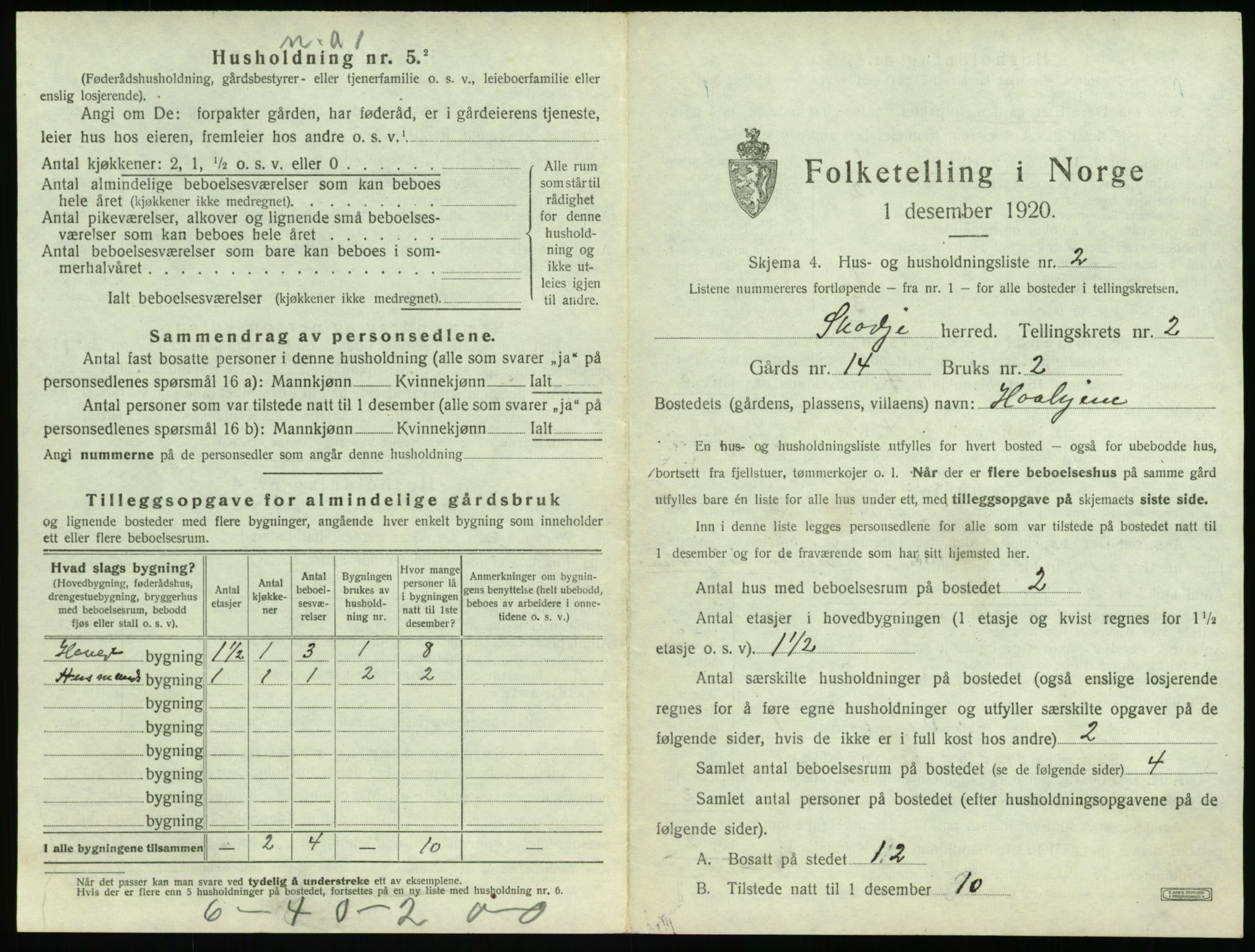 SAT, 1920 census for Skodje, 1920, p. 117