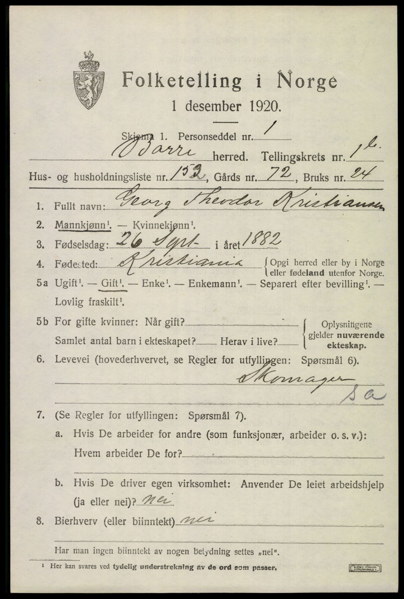 SAKO, 1920 census for Borre, 1920, p. 4170