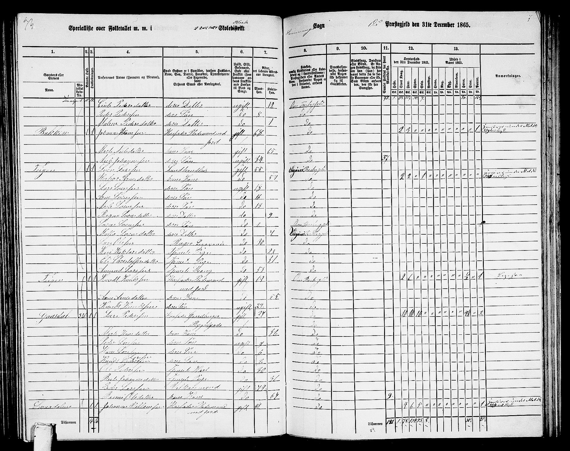 RA, 1865 census for Os, 1865, p. 140