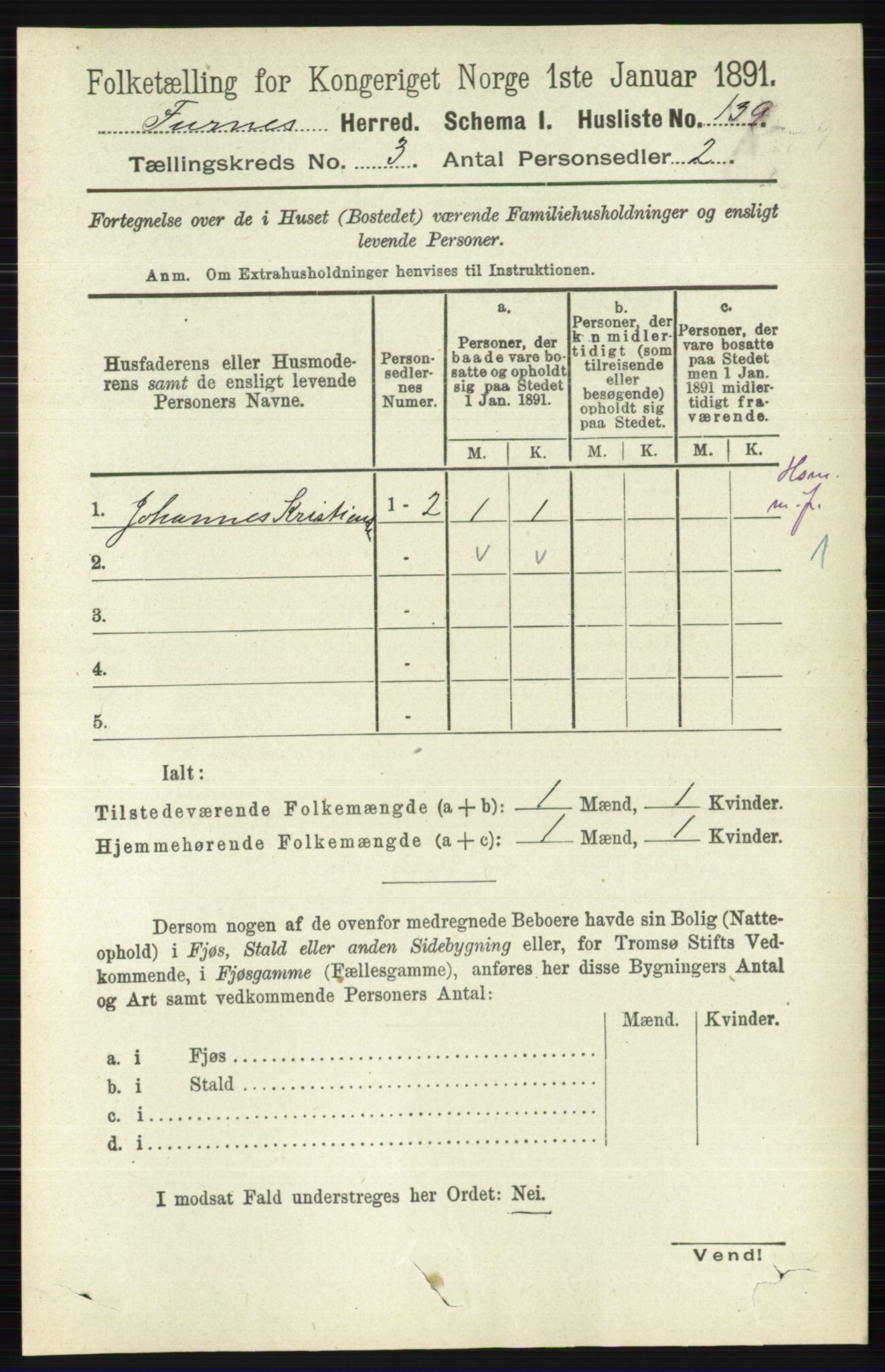 RA, Census 1891 for 0413 Furnes herred, 1891, p. 1623