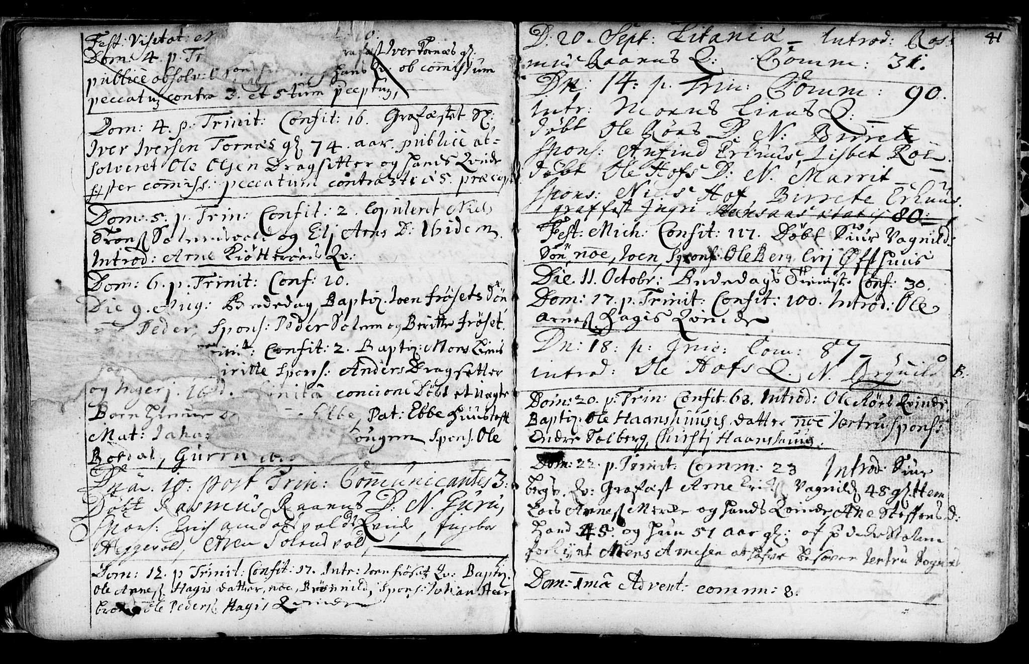 Ministerialprotokoller, klokkerbøker og fødselsregistre - Sør-Trøndelag, SAT/A-1456/689/L1036: Parish register (official) no. 689A01, 1696-1746, p. 41