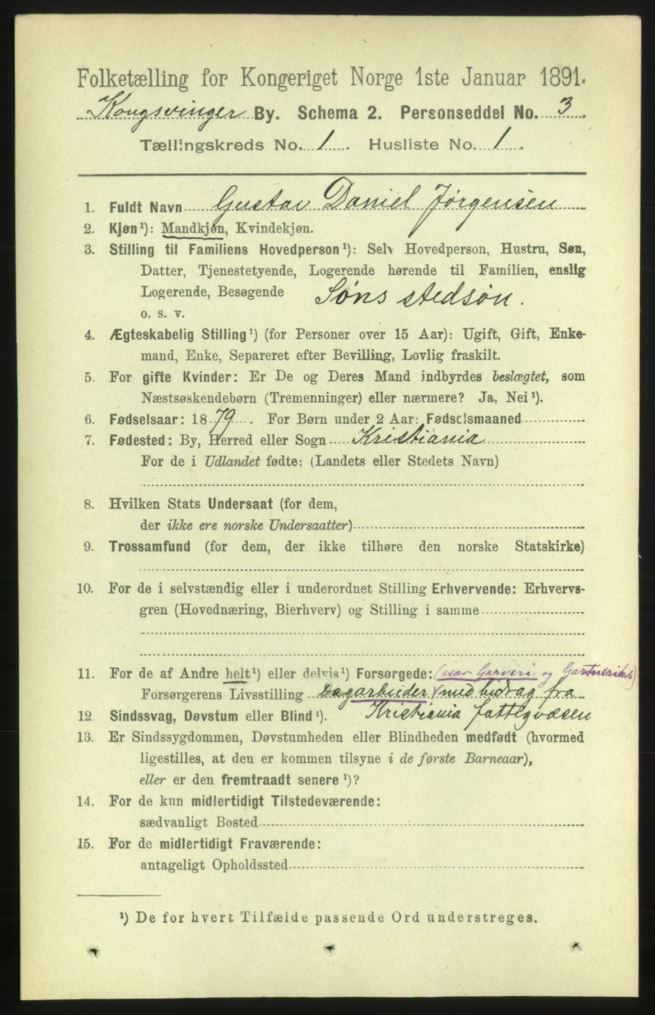 RA, 1891 census for 0402 Kongsvinger, 1891, p. 318