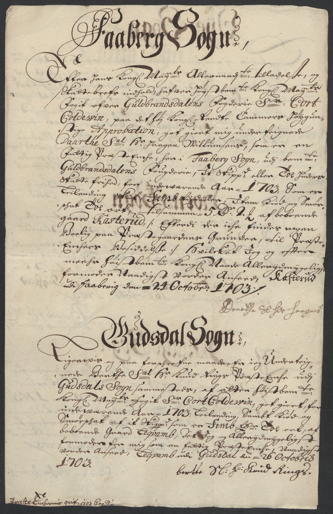 Rentekammeret inntil 1814, Reviderte regnskaper, Fogderegnskap, RA/EA-4092/R17/L1176: Fogderegnskap Gudbrandsdal, 1703, p. 162