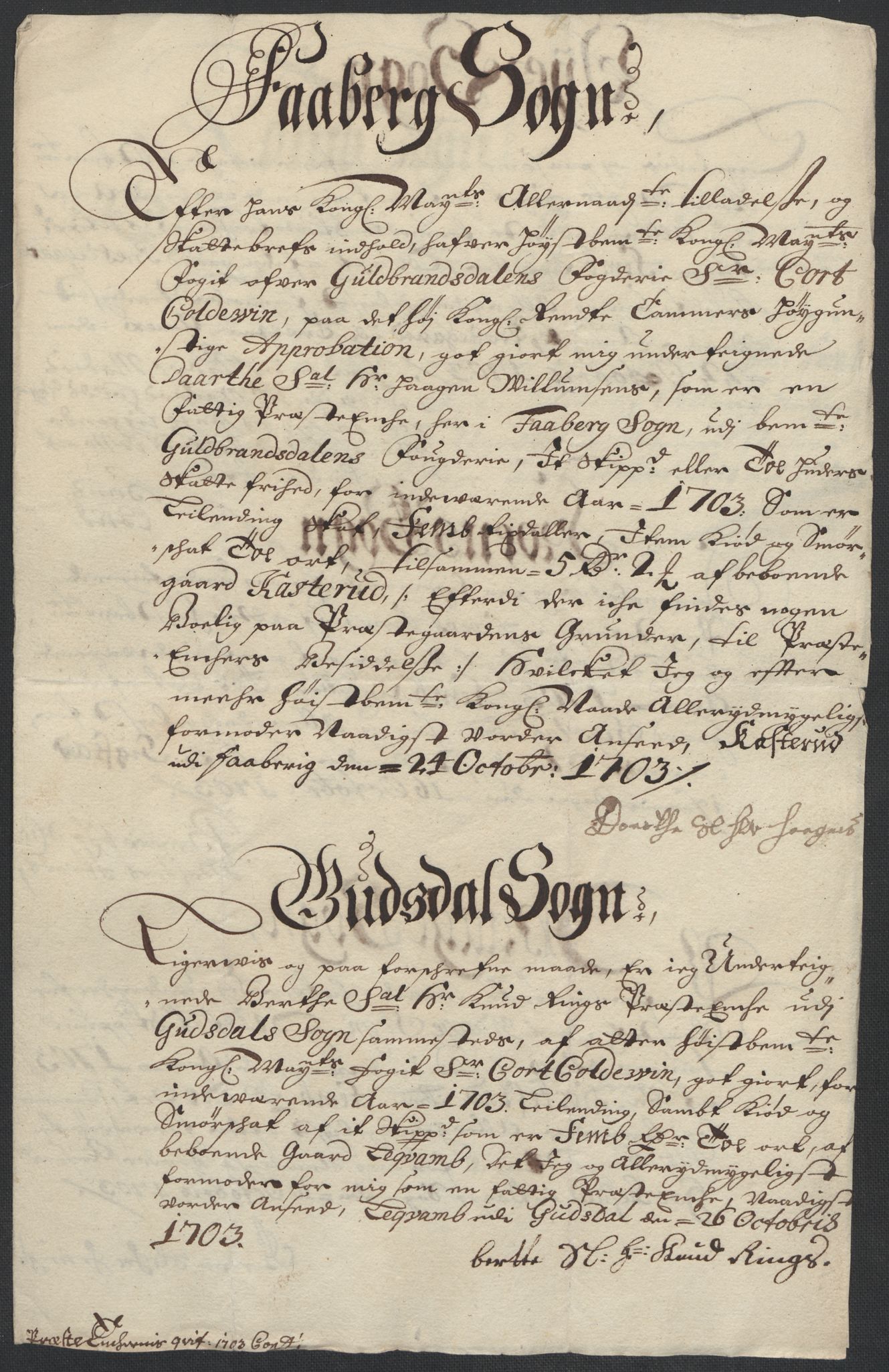Rentekammeret inntil 1814, Reviderte regnskaper, Fogderegnskap, AV/RA-EA-4092/R17/L1176: Fogderegnskap Gudbrandsdal, 1703, p. 162