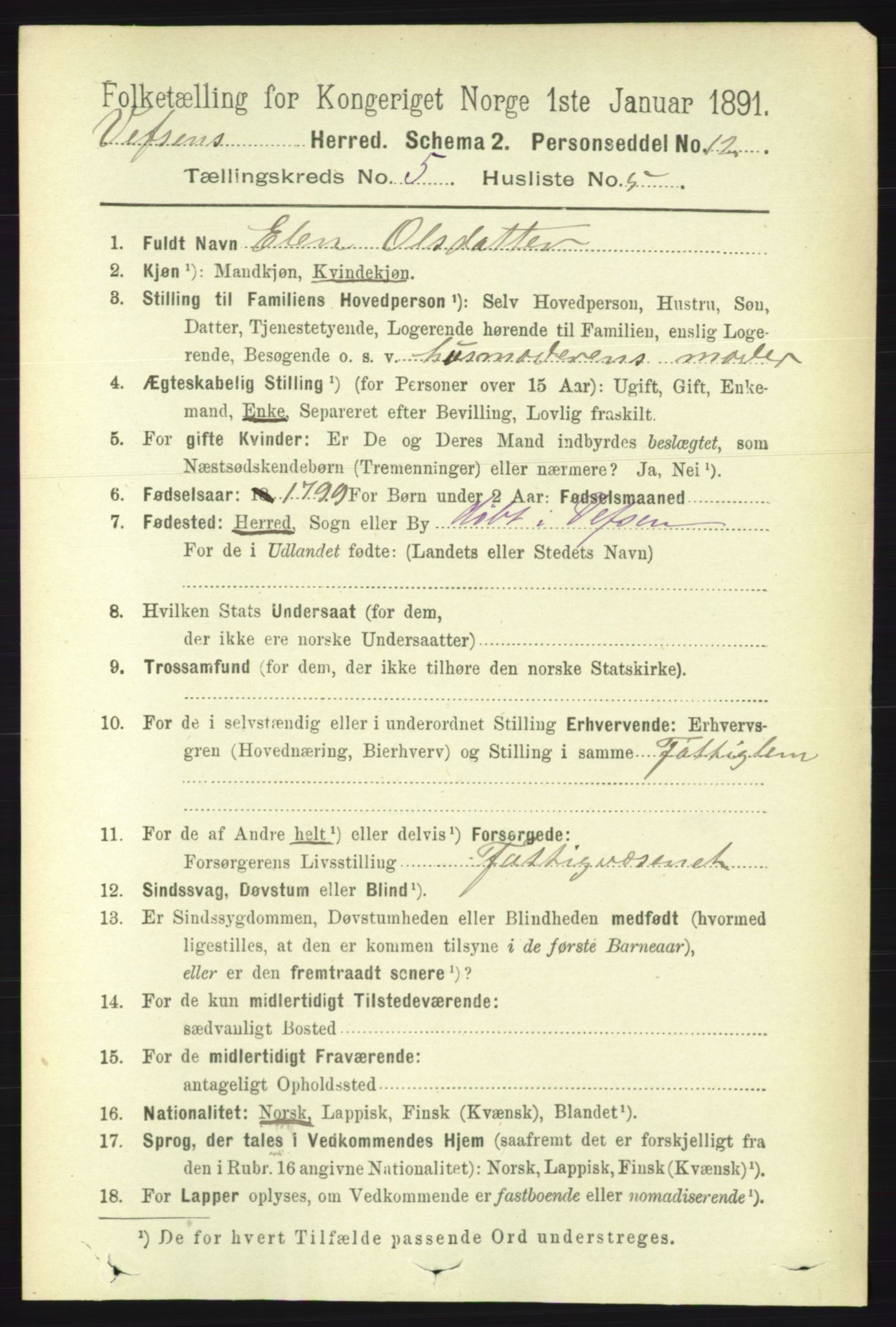 RA, 1891 census for 1824 Vefsn, 1891, p. 2131
