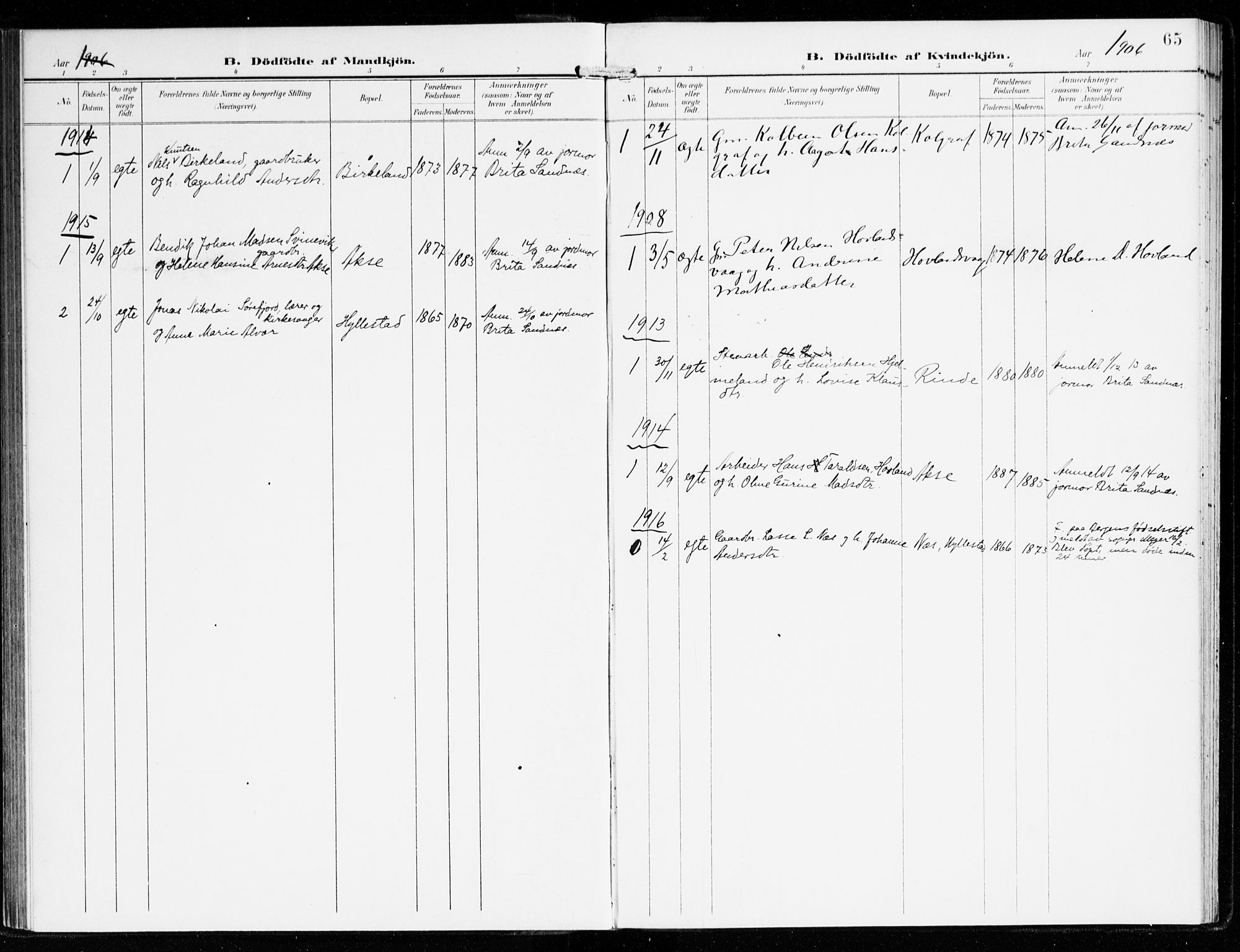 Hyllestad sokneprestembete, SAB/A-80401: Parish register (official) no. B 2, 1903-1917, p. 65