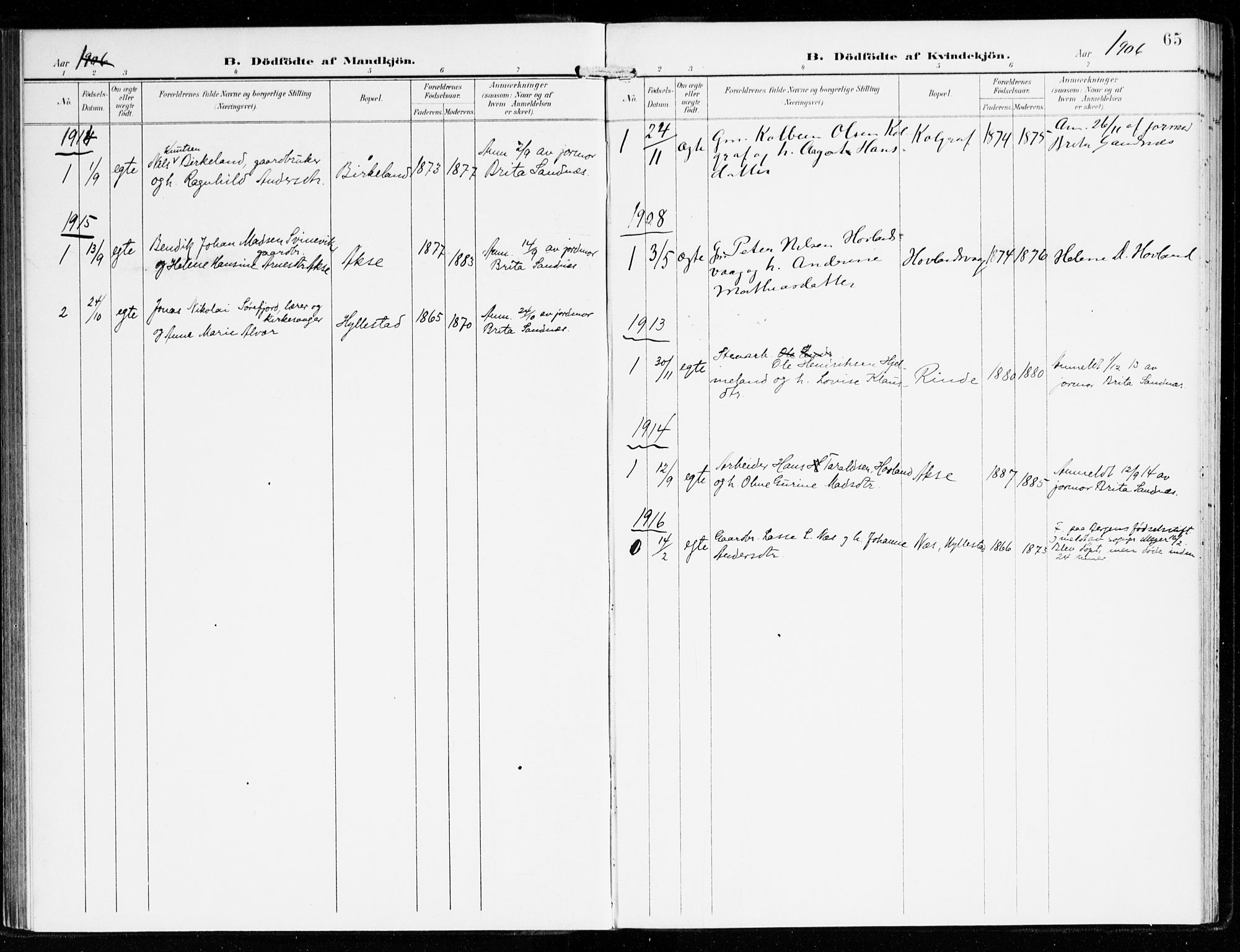 Hyllestad sokneprestembete, AV/SAB-A-80401: Parish register (official) no. B 2, 1903-1917, p. 65