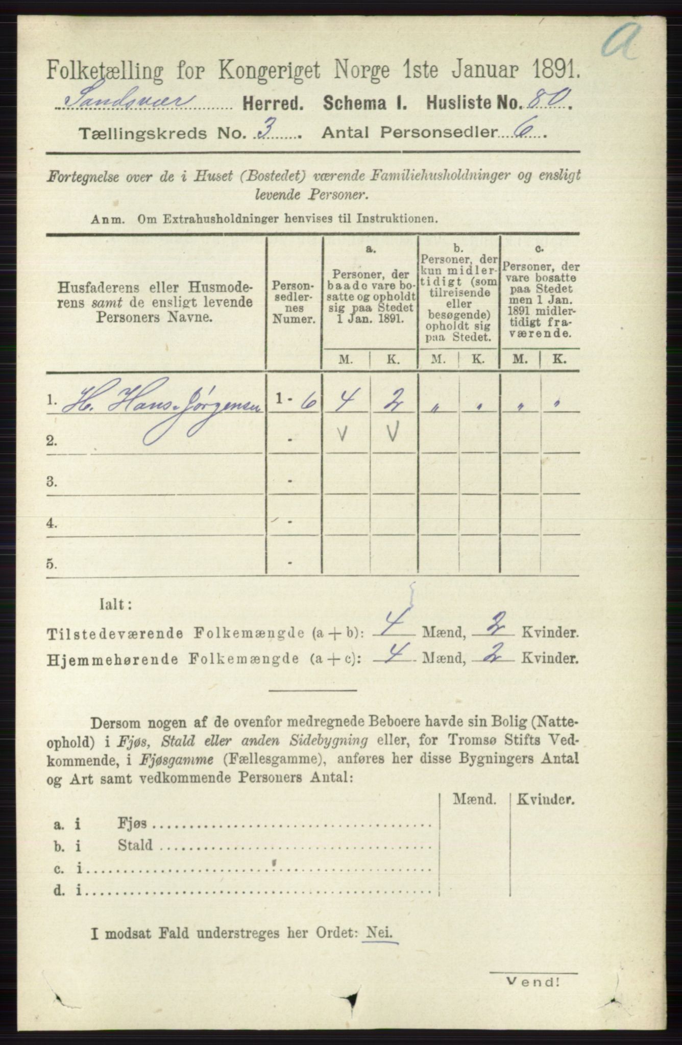 RA, 1891 census for 0629 Sandsvær, 1891, p. 1282