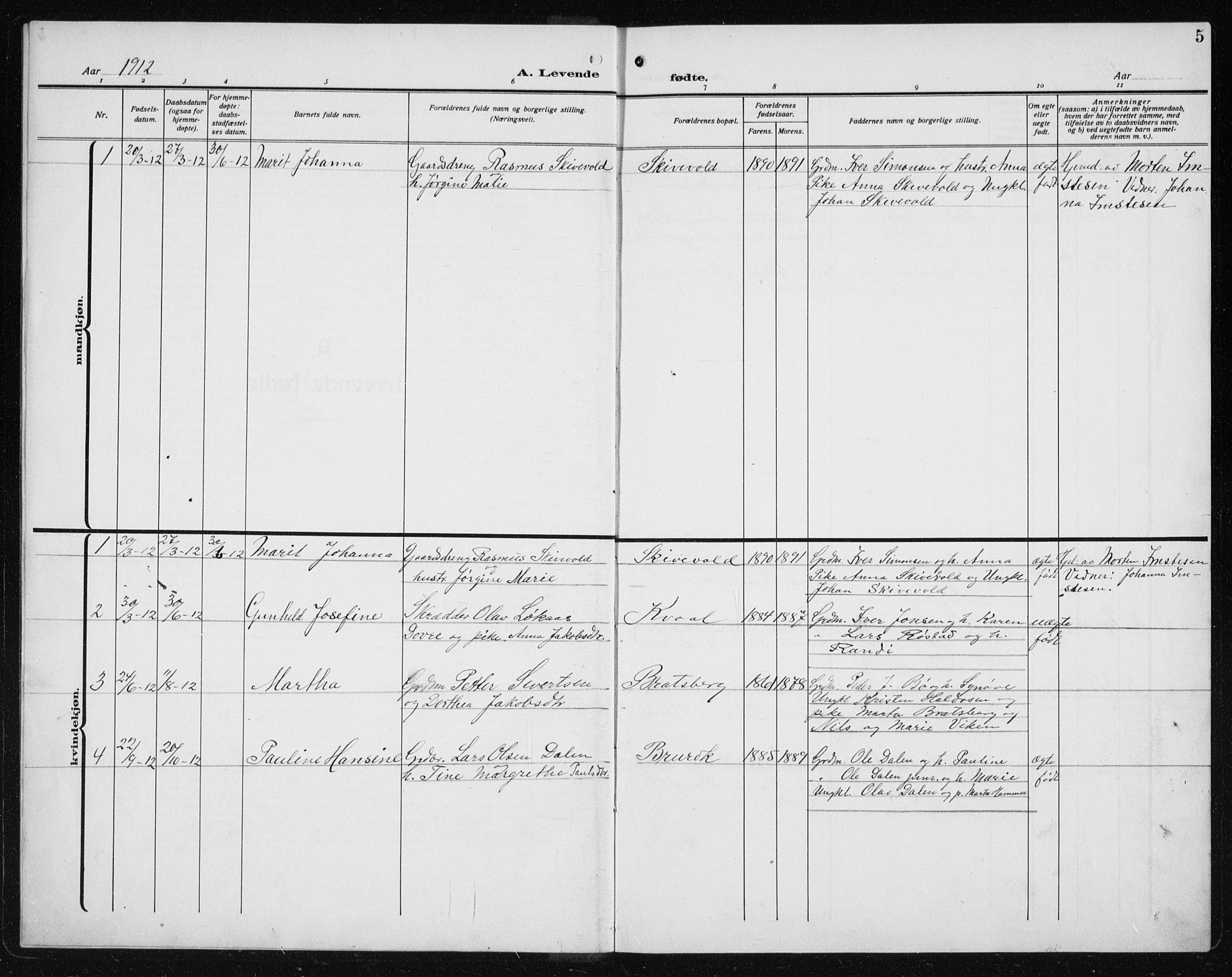 Ministerialprotokoller, klokkerbøker og fødselsregistre - Sør-Trøndelag, SAT/A-1456/608/L0342: Parish register (copy) no. 608C08, 1912-1938, p. 5