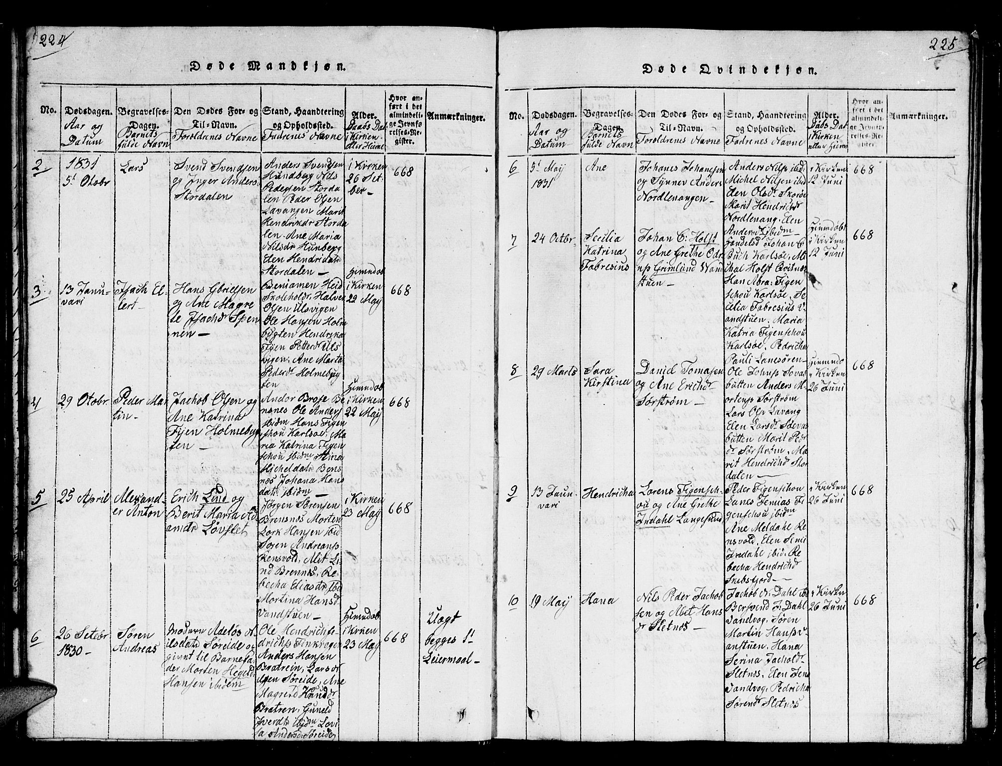 Karlsøy sokneprestembete, AV/SATØ-S-1299/H/Ha/Hab/L0001klokker: Parish register (copy) no. 1, 1821-1840, p. 224-225