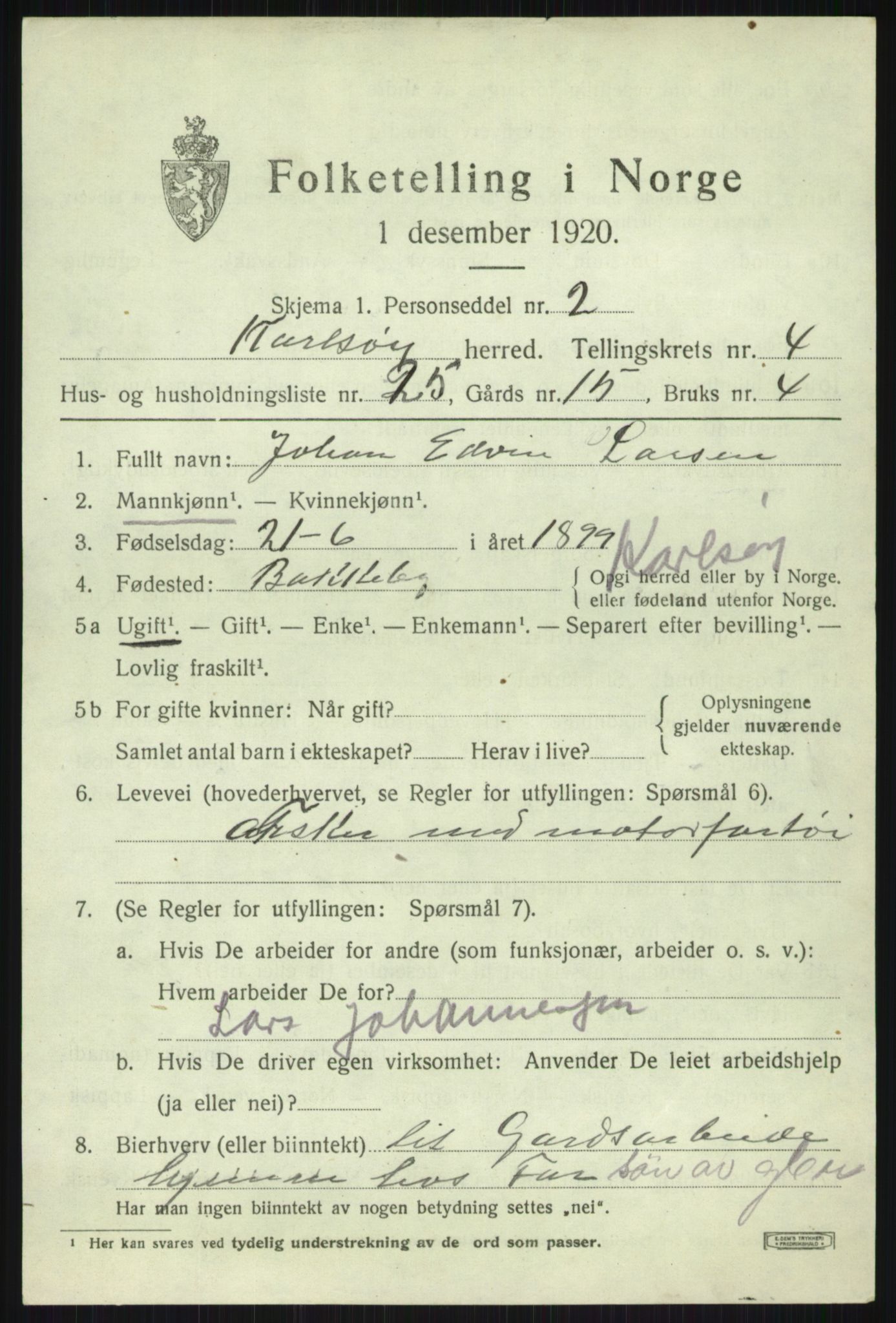 SATØ, 1920 census for Karlsøy, 1920, p. 2023