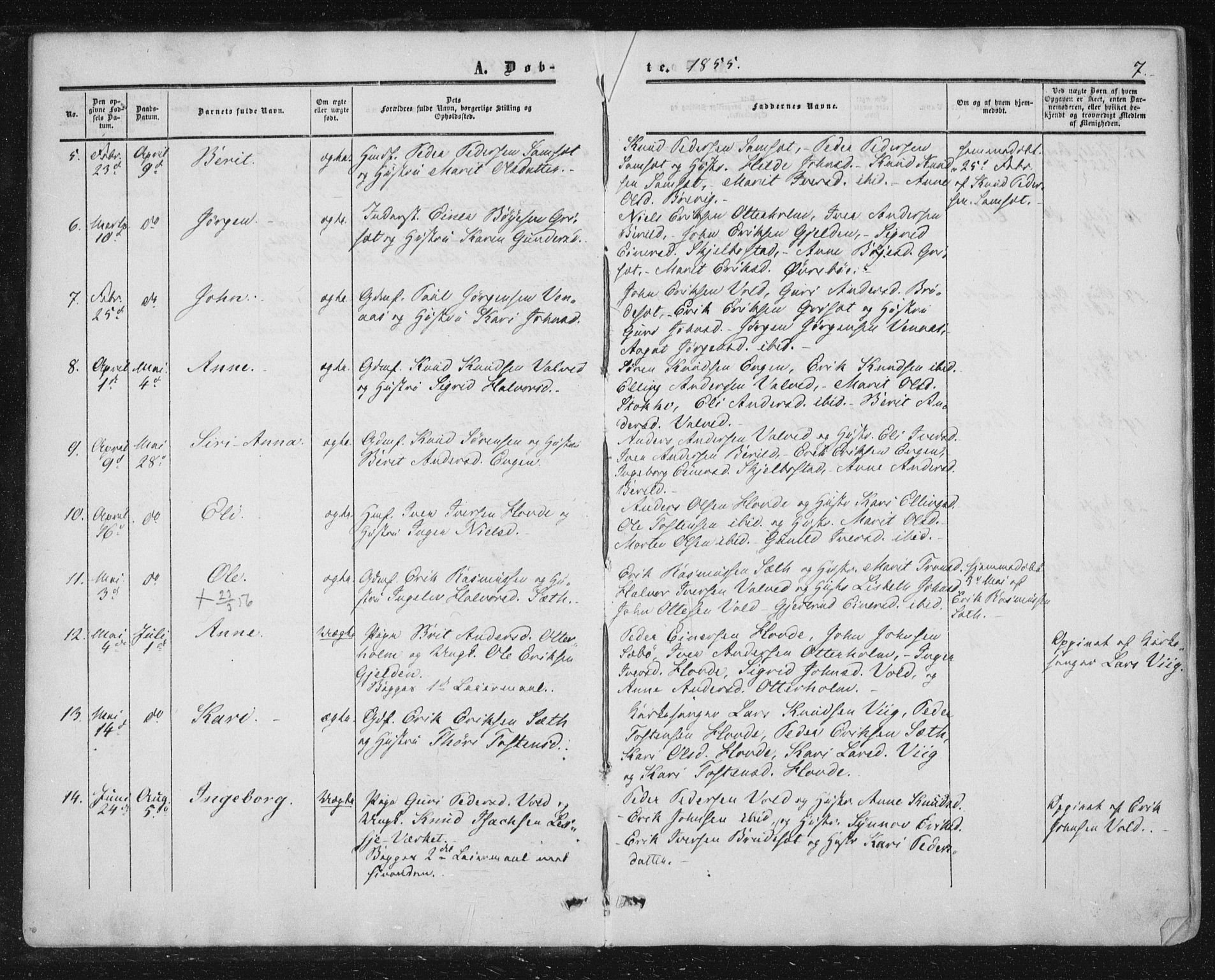 Ministerialprotokoller, klokkerbøker og fødselsregistre - Møre og Romsdal, AV/SAT-A-1454/543/L0562: Parish register (official) no. 543A02, 1854-1884, p. 7