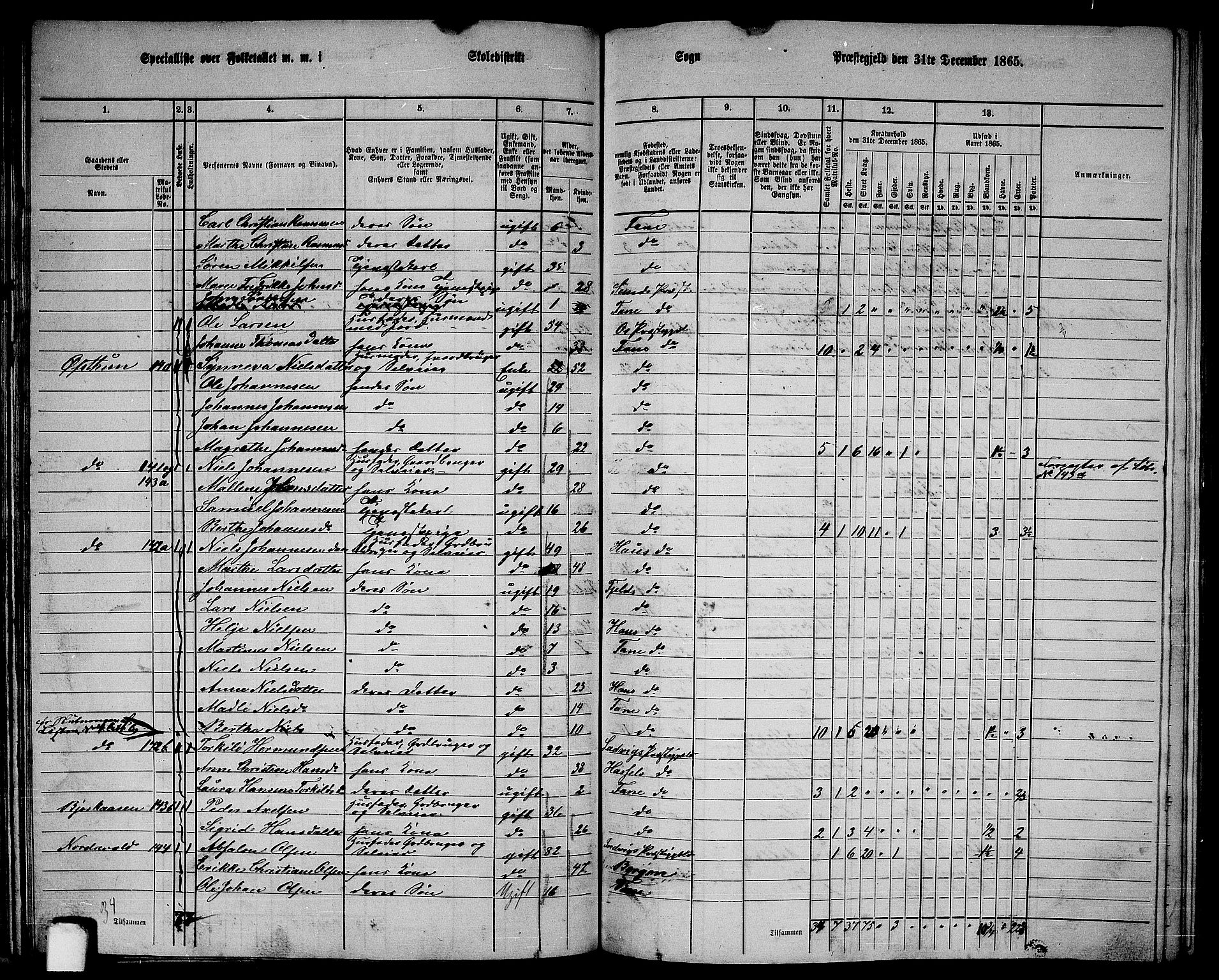 RA, 1865 census for Fana, 1865, p. 66