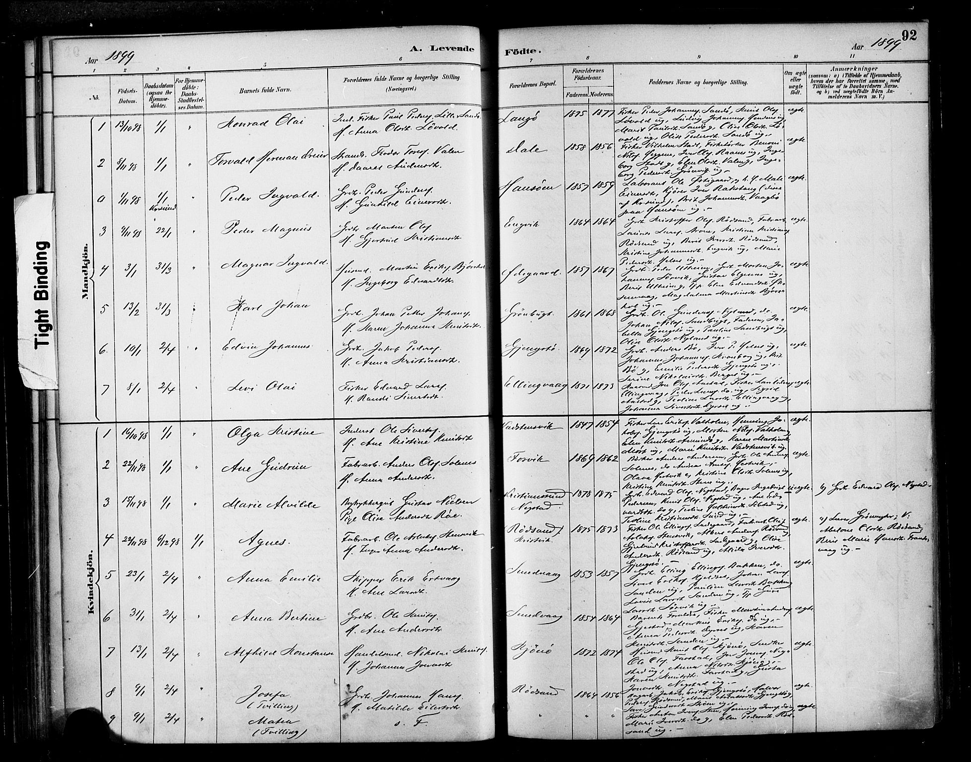 Ministerialprotokoller, klokkerbøker og fødselsregistre - Møre og Romsdal, SAT/A-1454/569/L0819: Parish register (official) no. 569A05, 1885-1899, p. 92