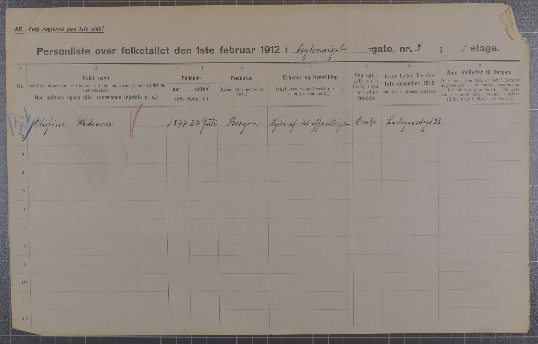 SAB, Municipal Census 1912 for Bergen, 1912, p. 1716