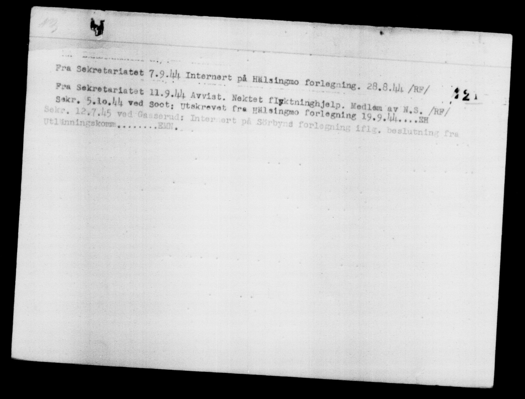 Utenriksstasjonene, Legasjonen i Stockholm, Flyktningkontoret, AV/RA-S-6753/V/Va/L0012: Kjesäterkartoteket, flyktninger med registreringsnr. 28300-31566, 1940-1945, p. 2315