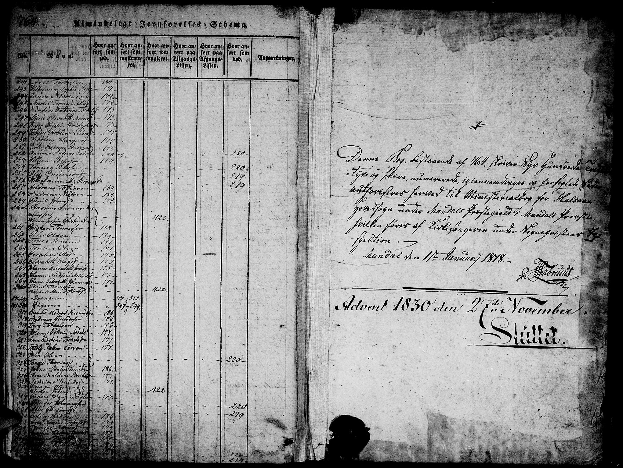 Mandal sokneprestkontor, SAK/1111-0030/F/Fb/Fba/L0001: Parish register (copy) no. B 1, 1818-1830, p. 764-765