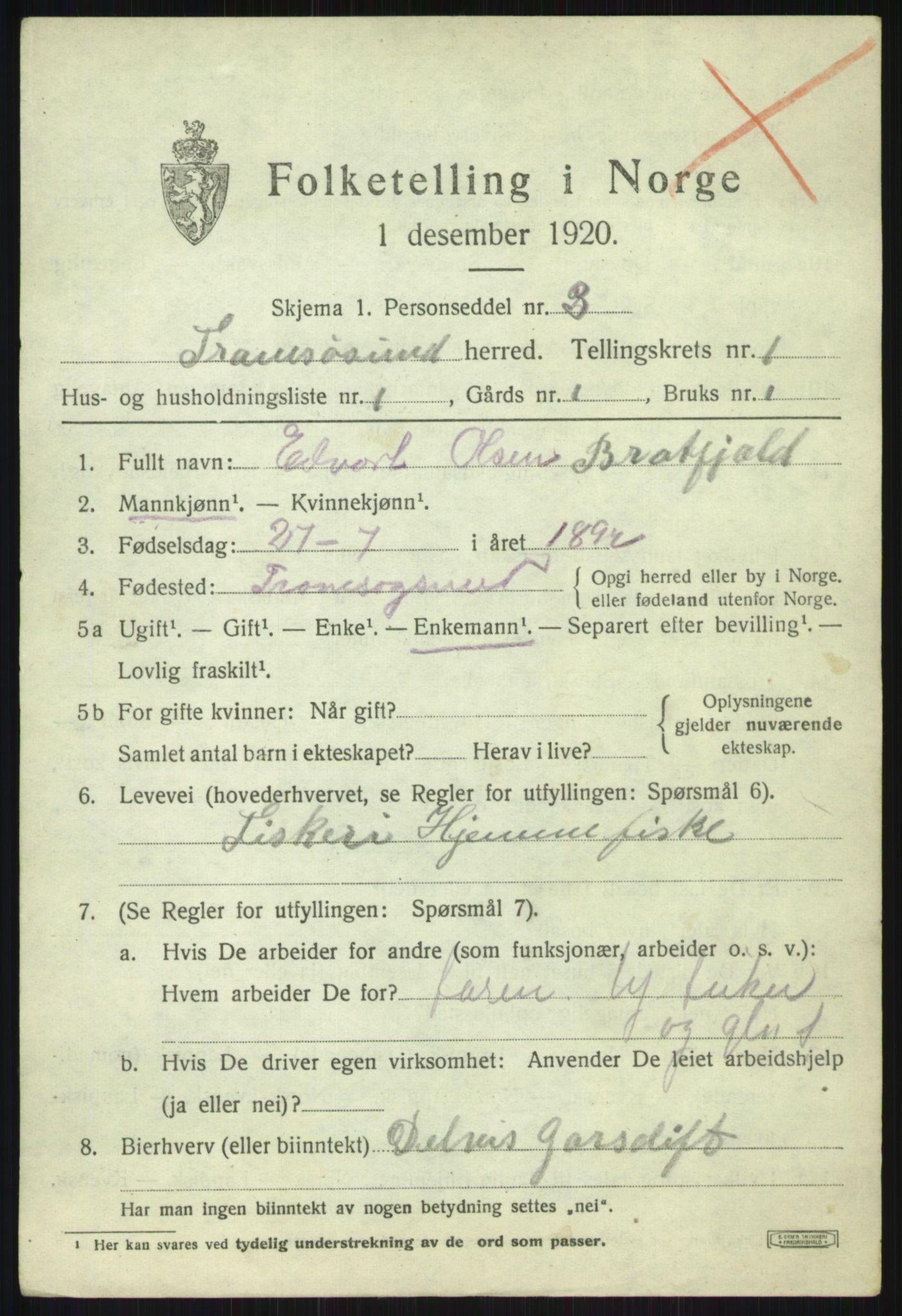 SATØ, 1920 census for Tromsøysund, 1920, p. 2030