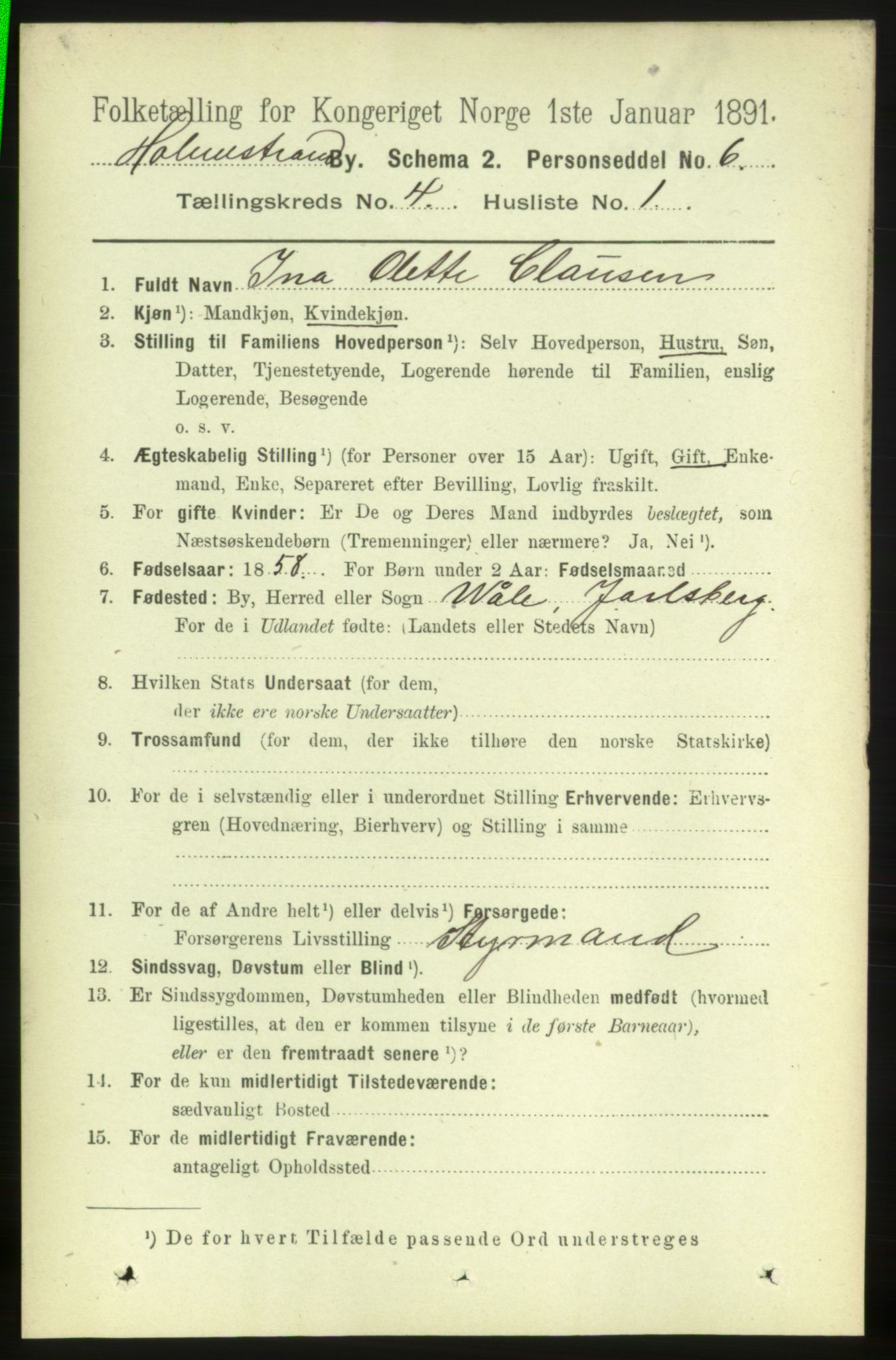 RA, 1891 census for 0702 Holmestrand, 1891, p. 2209